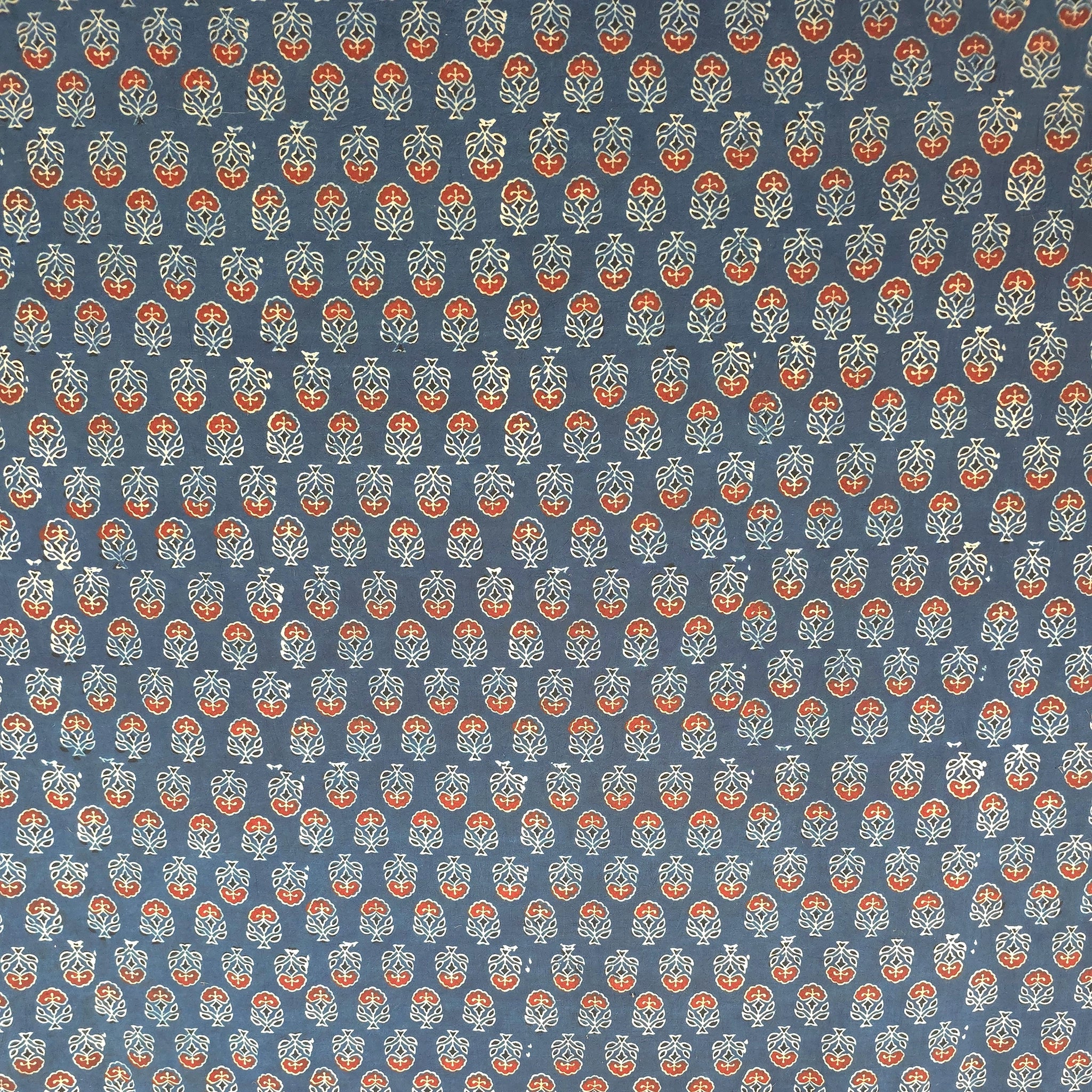 Indigo Red Buti Natural Dyed Ajrakh Hand Block Print Cotton Fabric