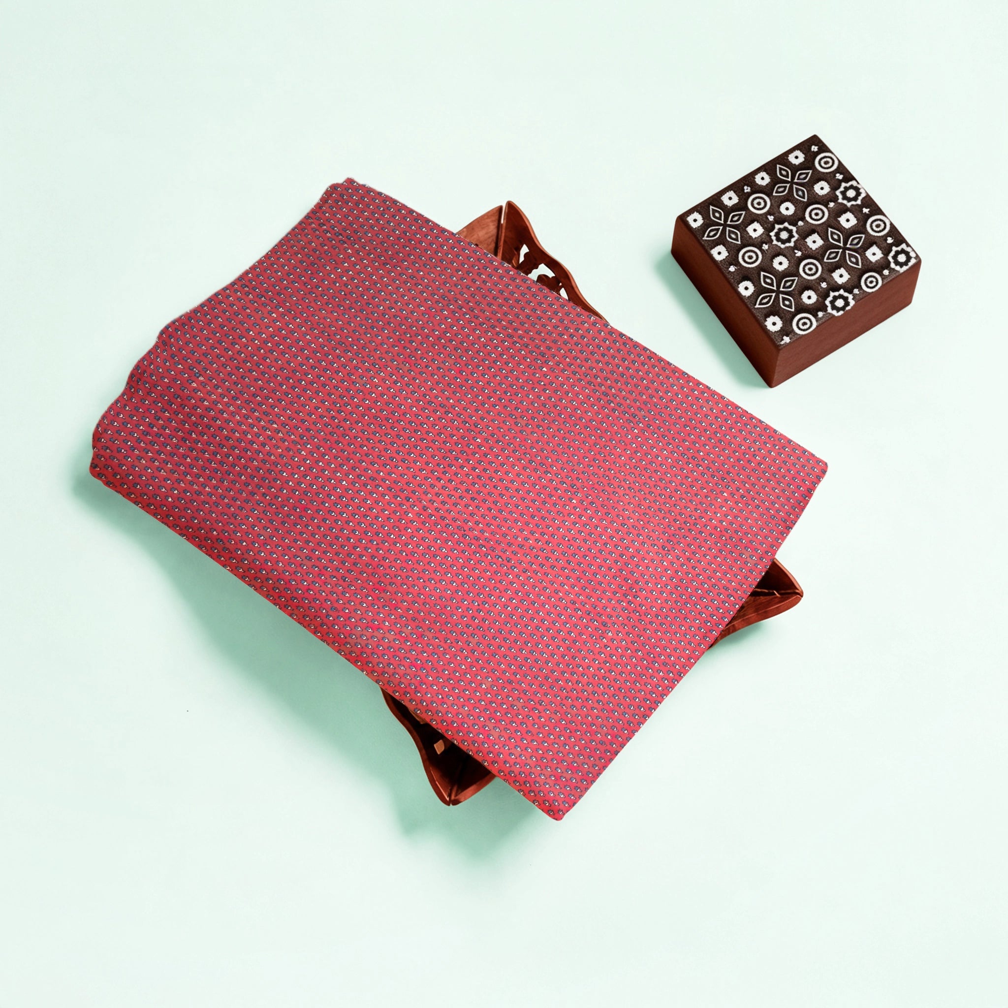 Red mix Buti Natural Dyed Ajrakh Hand Block Print Cotton Fabric