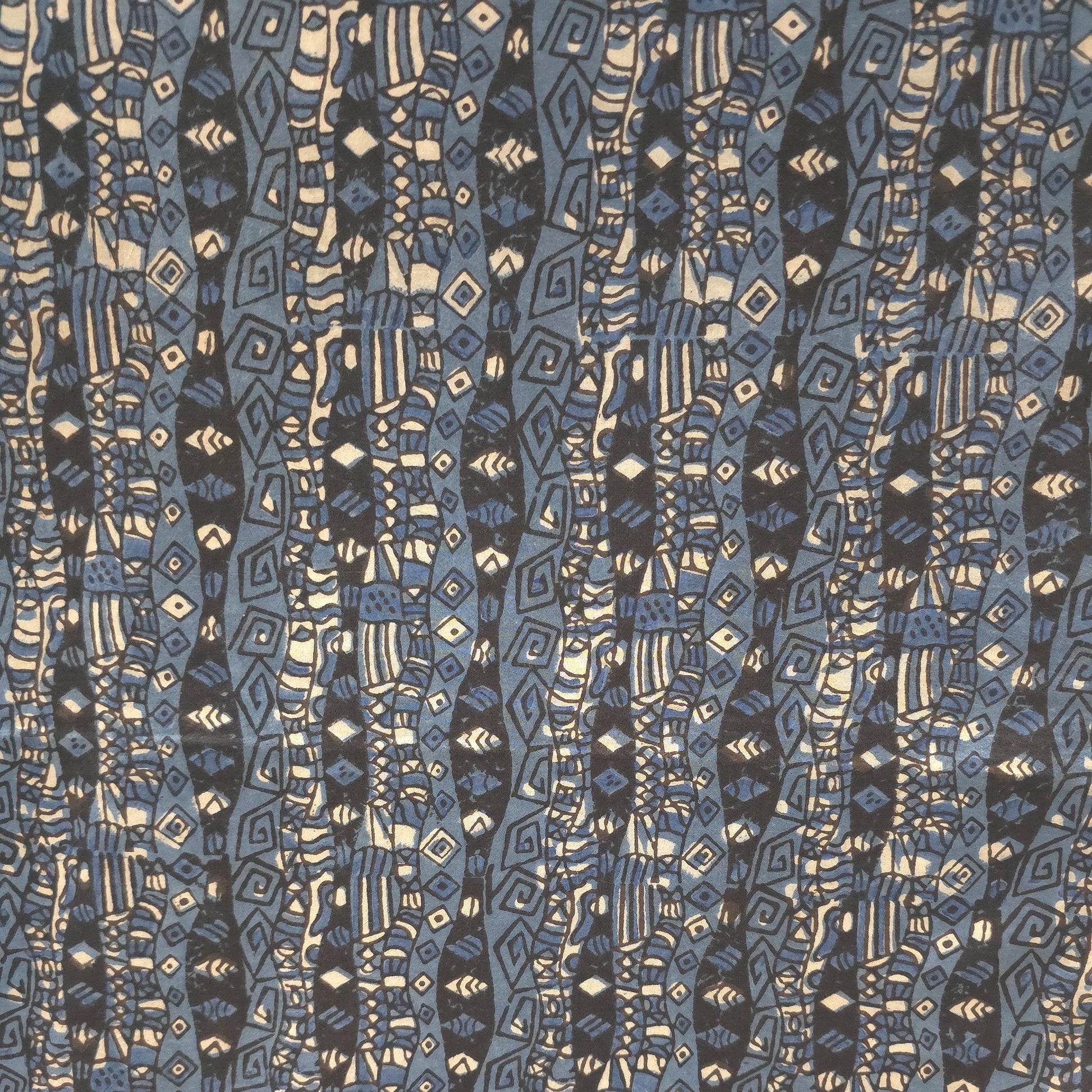 Light Blue Stripe Natural Dyed Ajrakh Hand Block Print Cotton Fabric