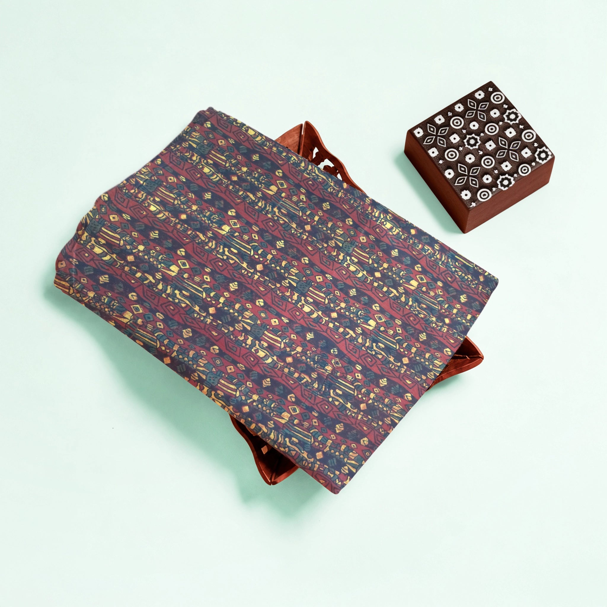 Red Stripe Natural Dyed Ajrakh Hand Block Print Cotton Fabric