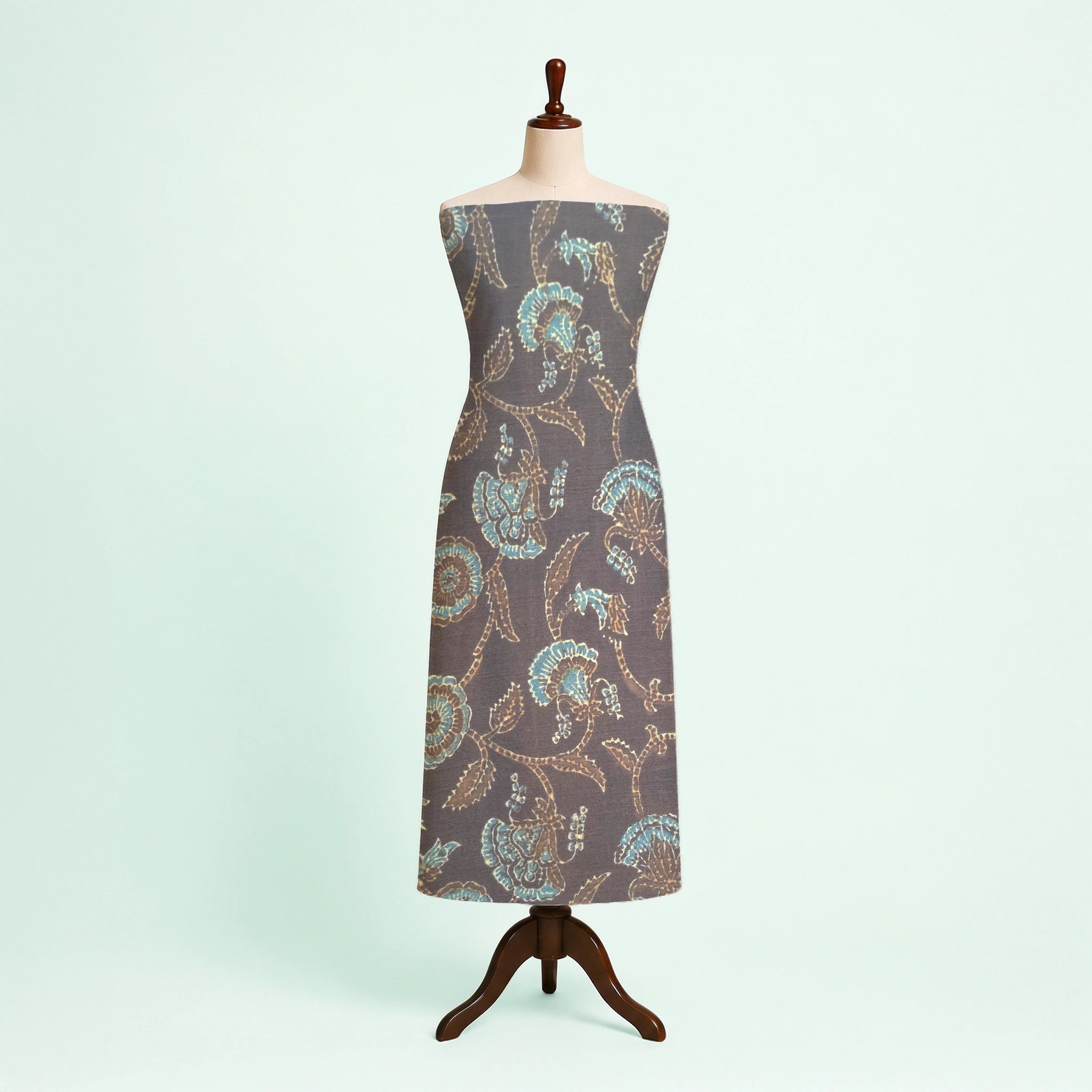 Brown Floral Natural Dyed Ajrakh Hand Block Print Khadi Cotton Fabric