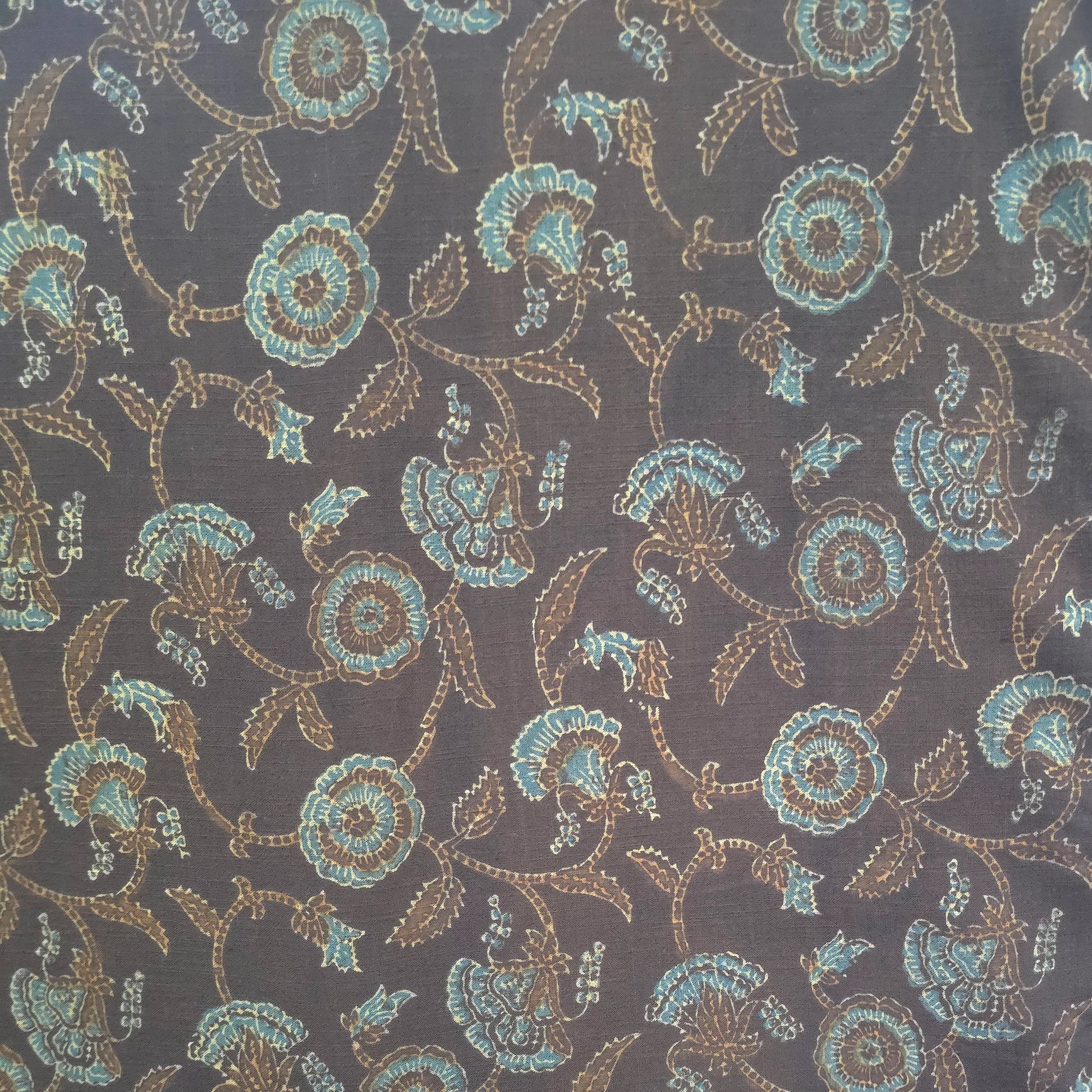 Brown Floral Natural Dyed Ajrakh Hand Block Print Khadi Cotton Fabric