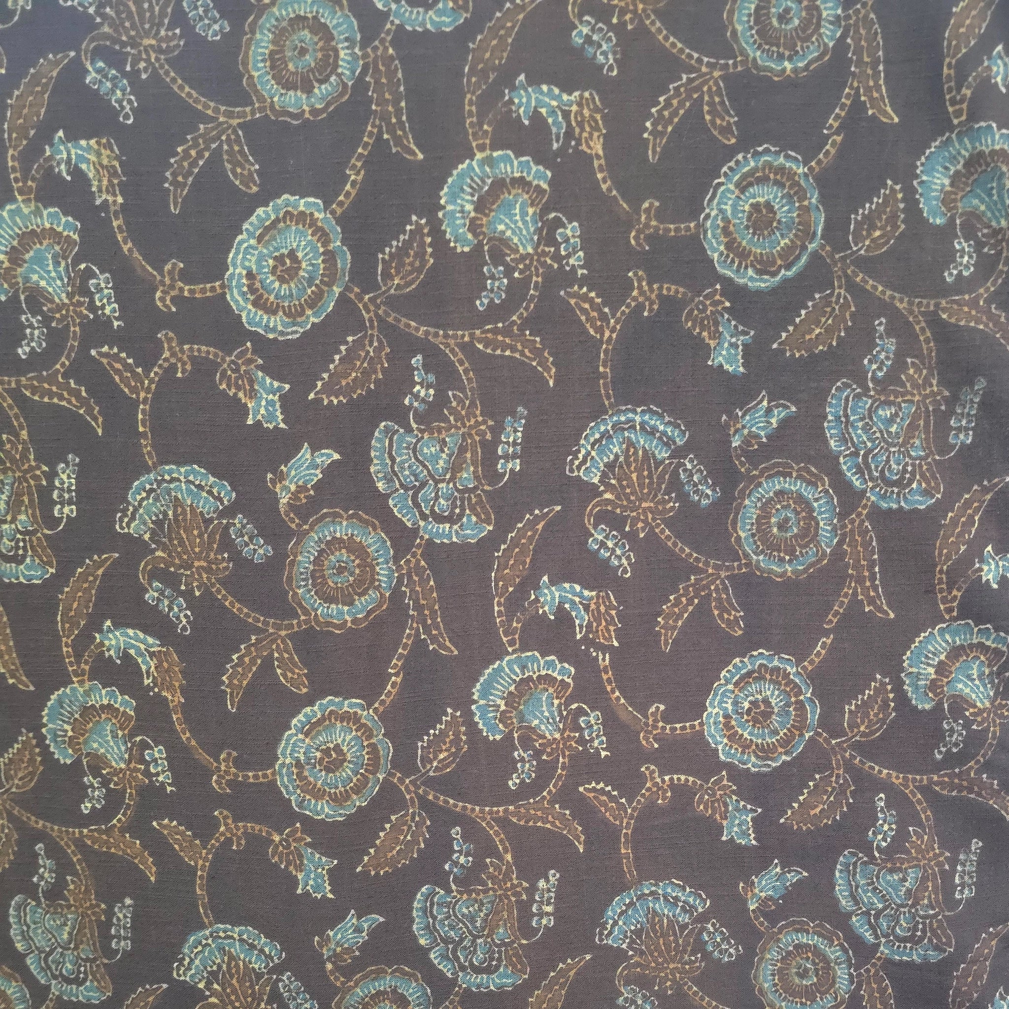 Brown Floral Natural Dyed Ajrakh Hand Block Print Khadi Cotton Fabric