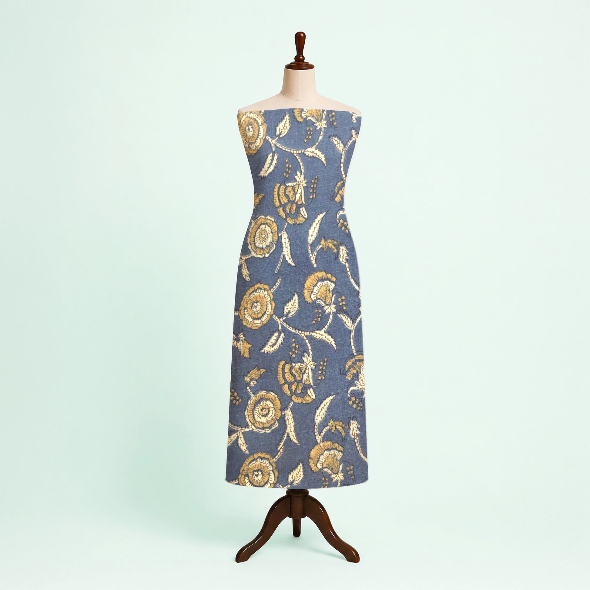 Indigo Floral Natural Dyed Ajrakh Hand Block Print Khadi Cotton Fabric
