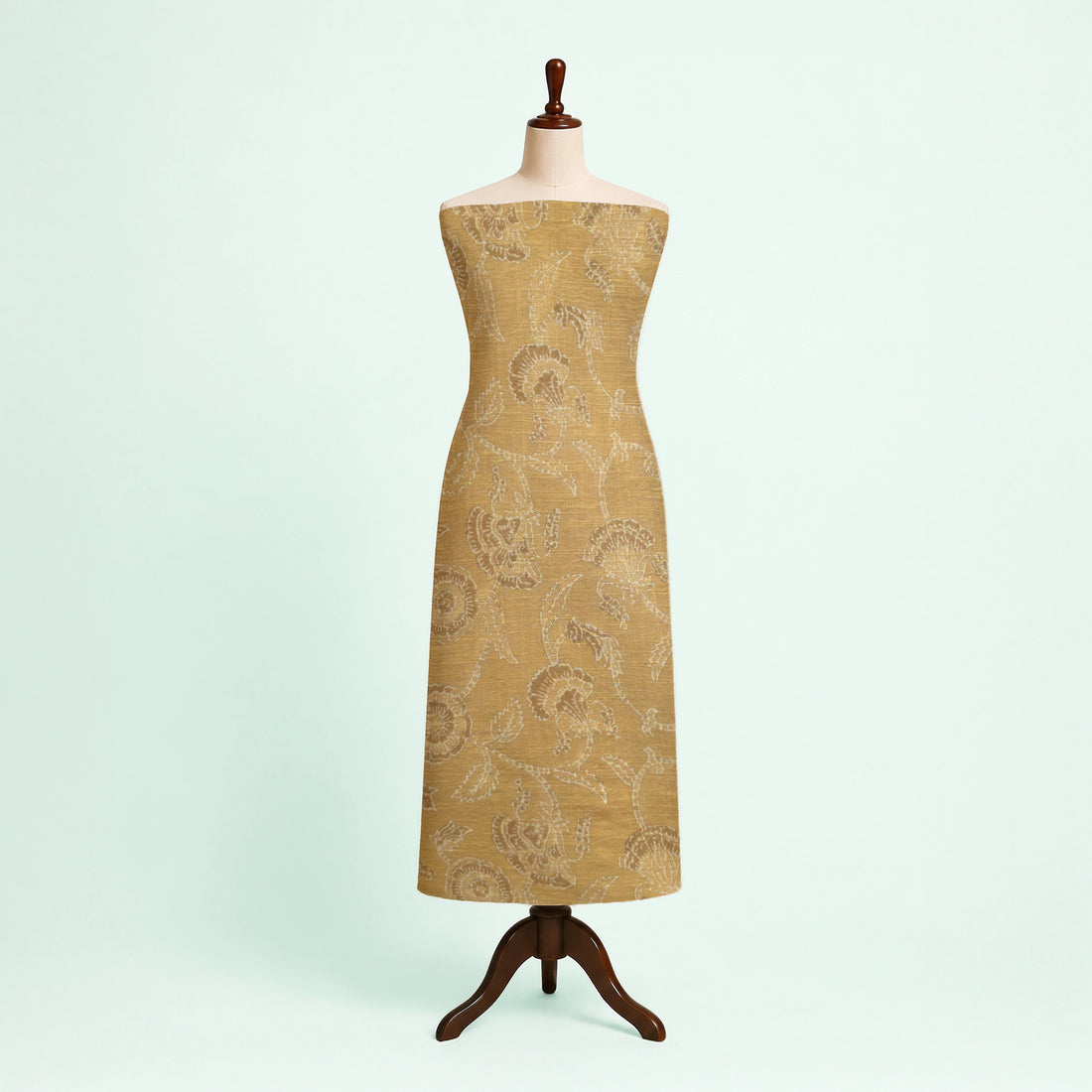 Mustard Floral Natural Dyed Ajrakh Hand Block Print Khadi Cotton Fabric