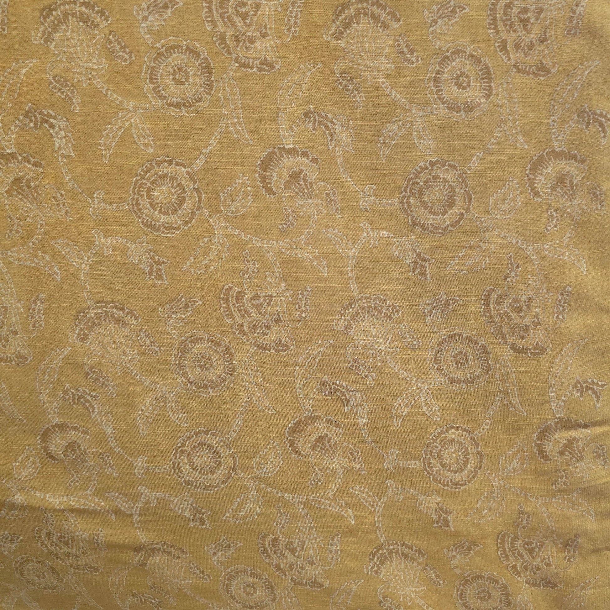 Mustard Floral Natural Dyed Ajrakh Hand Block Print Khadi Cotton Fabric