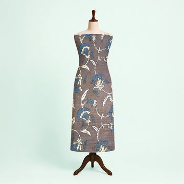 Purple Floral Natural Dyed Ajrakh Hand Block Print Khadi Cotton Fabric