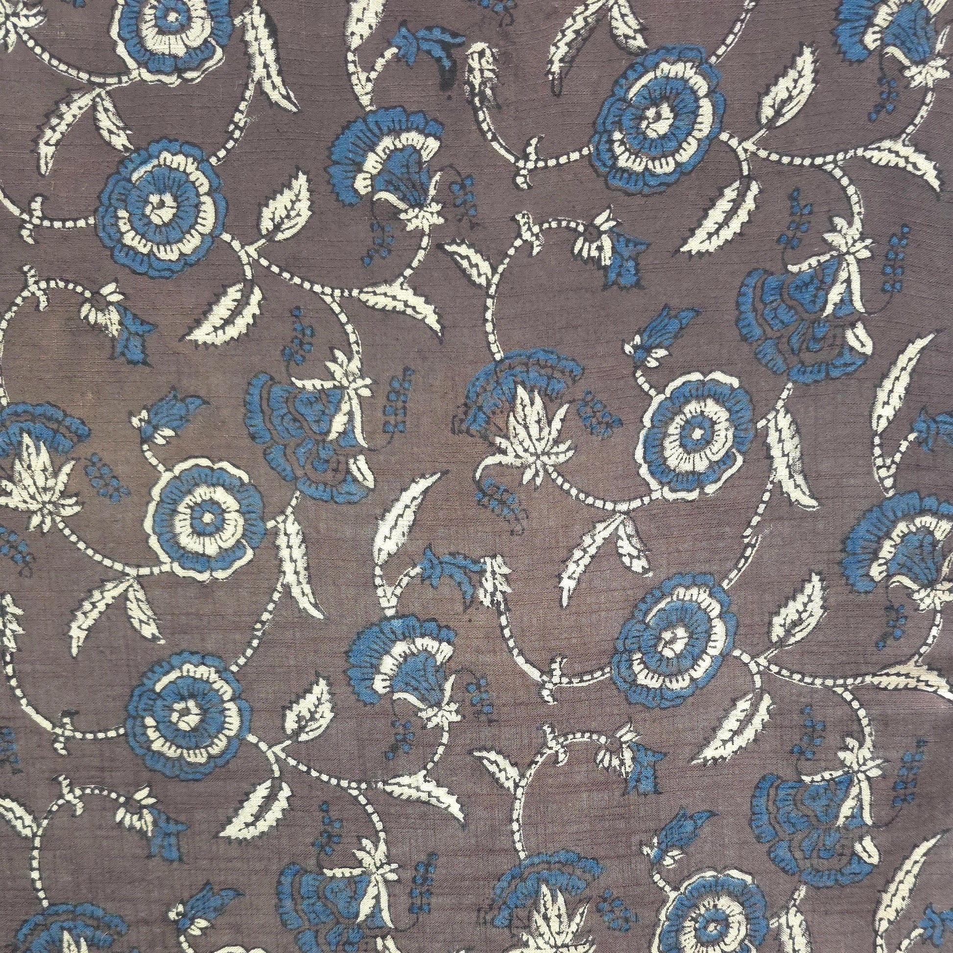 Purple Floral Natural Dyed Ajrakh Hand Block Print Khadi Cotton Fabric