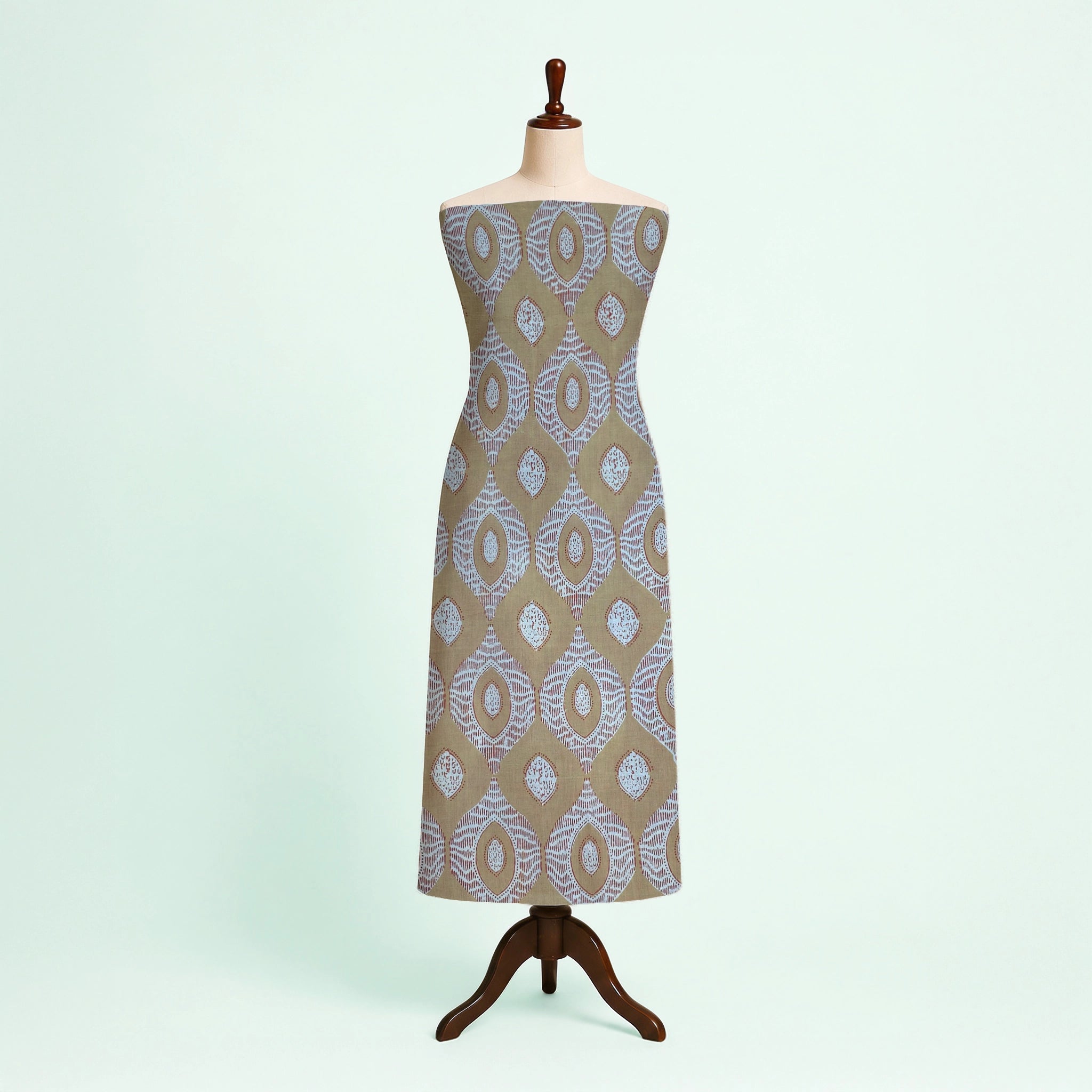 Beige Geometric Natural Dyed Ajrakh Hand Block Print Malmal Fabric