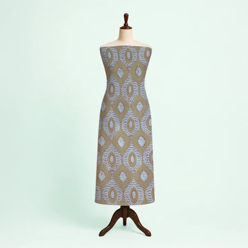 Beige Geometric Natural Dyed Ajrakh Hand Block Print Malmal Fabric