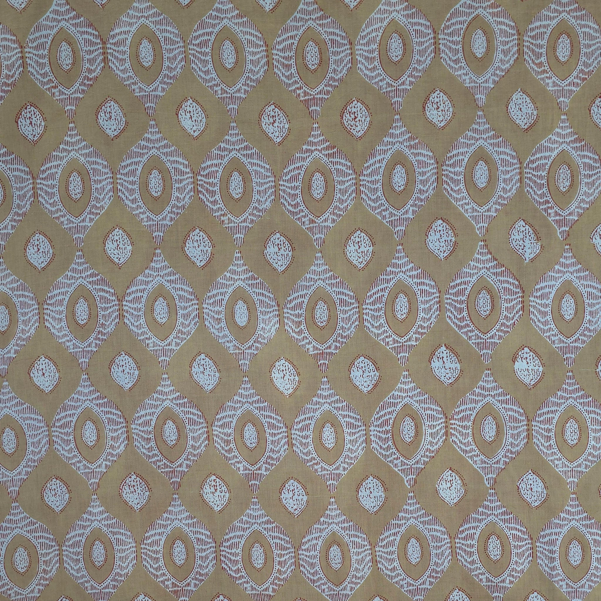 Beige Geometric Natural Dyed Ajrakh Hand Block Print Malmal Fabric