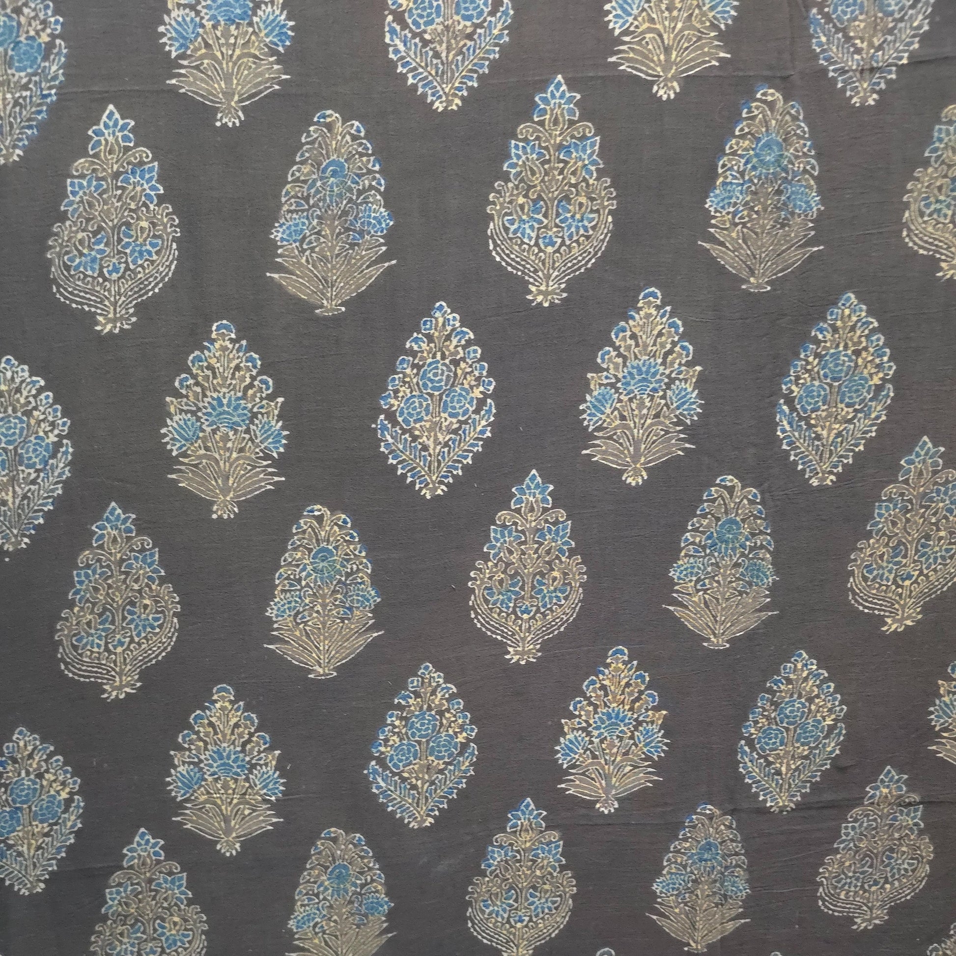 Black Buta Natural Dyed Ajrakh Hand Block Print Malmal Fabric