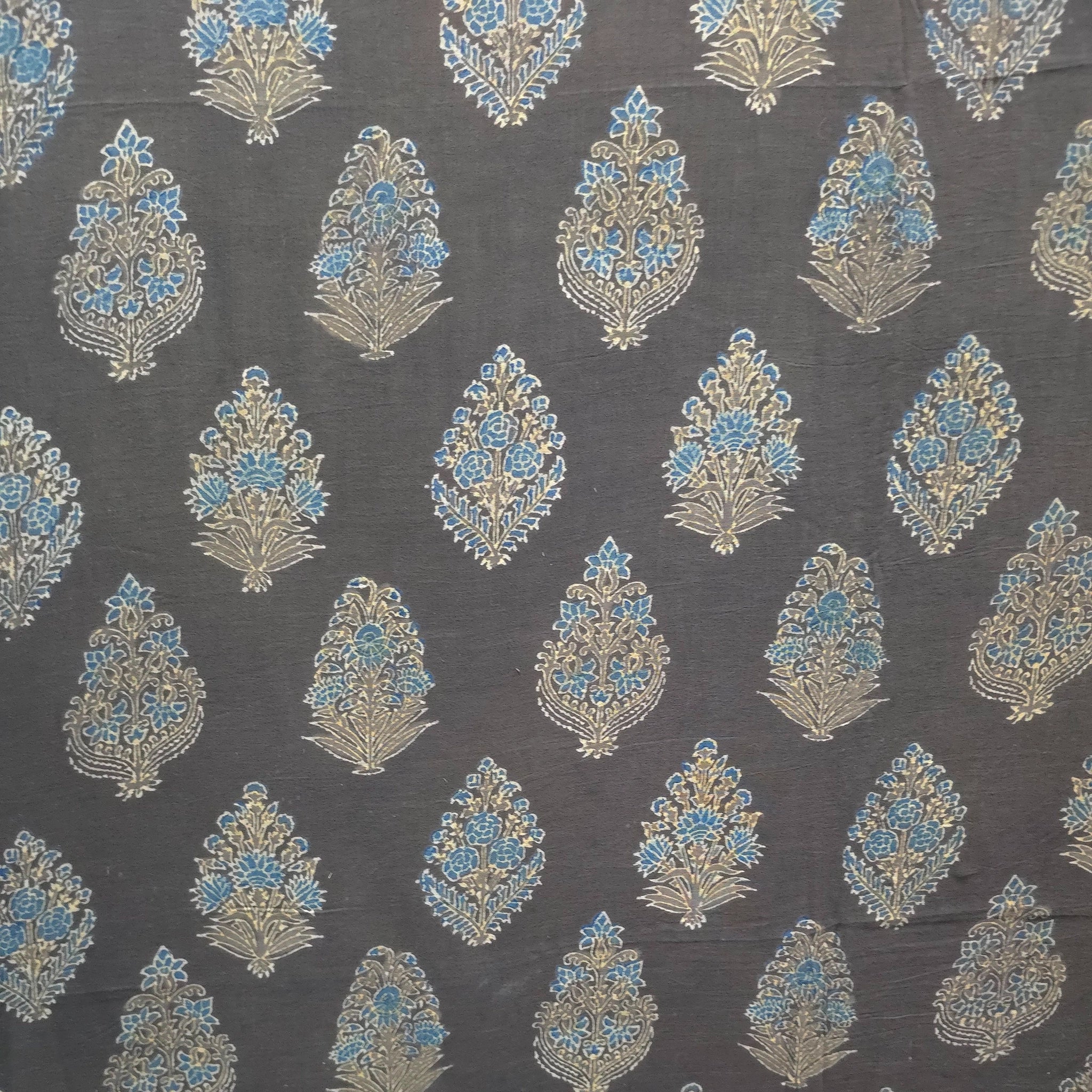 Black Buta Natural Dyed Ajrakh Hand Block Print Malmal Fabric