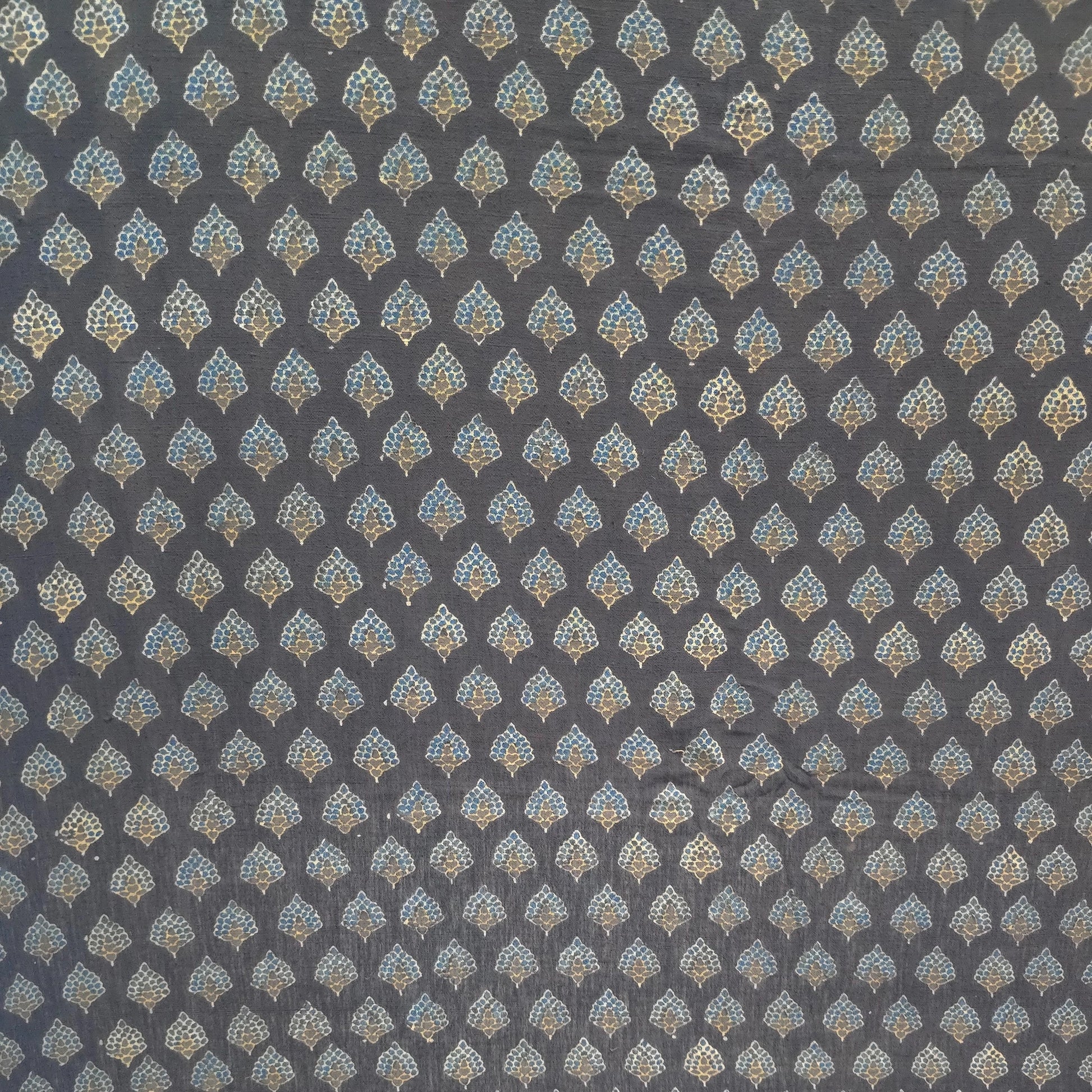 Black Buti Natural Dyed Ajrakh Hand Block Print Pure Handloom Organic Cotton Fabric