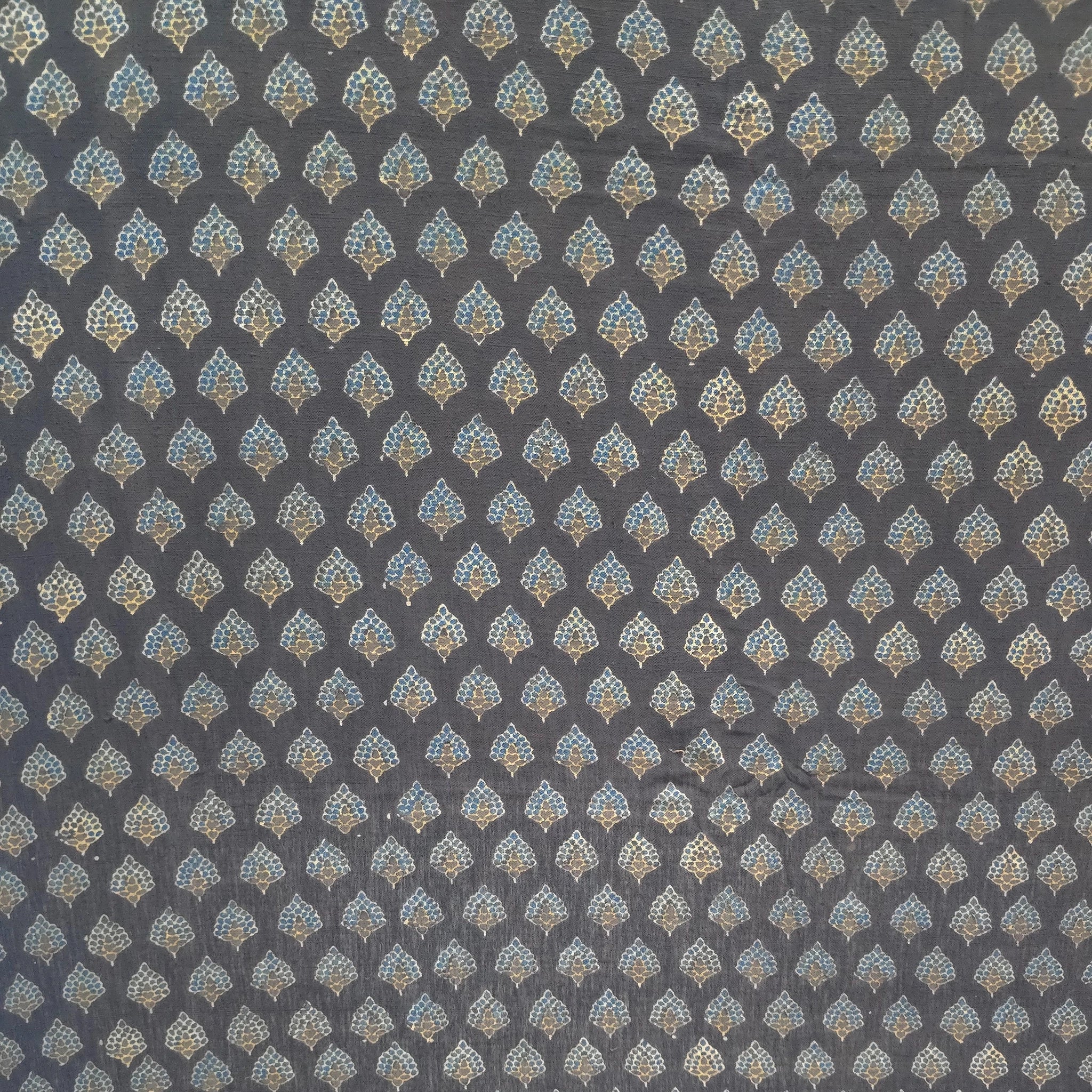 Black Buti Natural Dyed Ajrakh Hand Block Print Pure Handloom Organic Cotton Fabric
