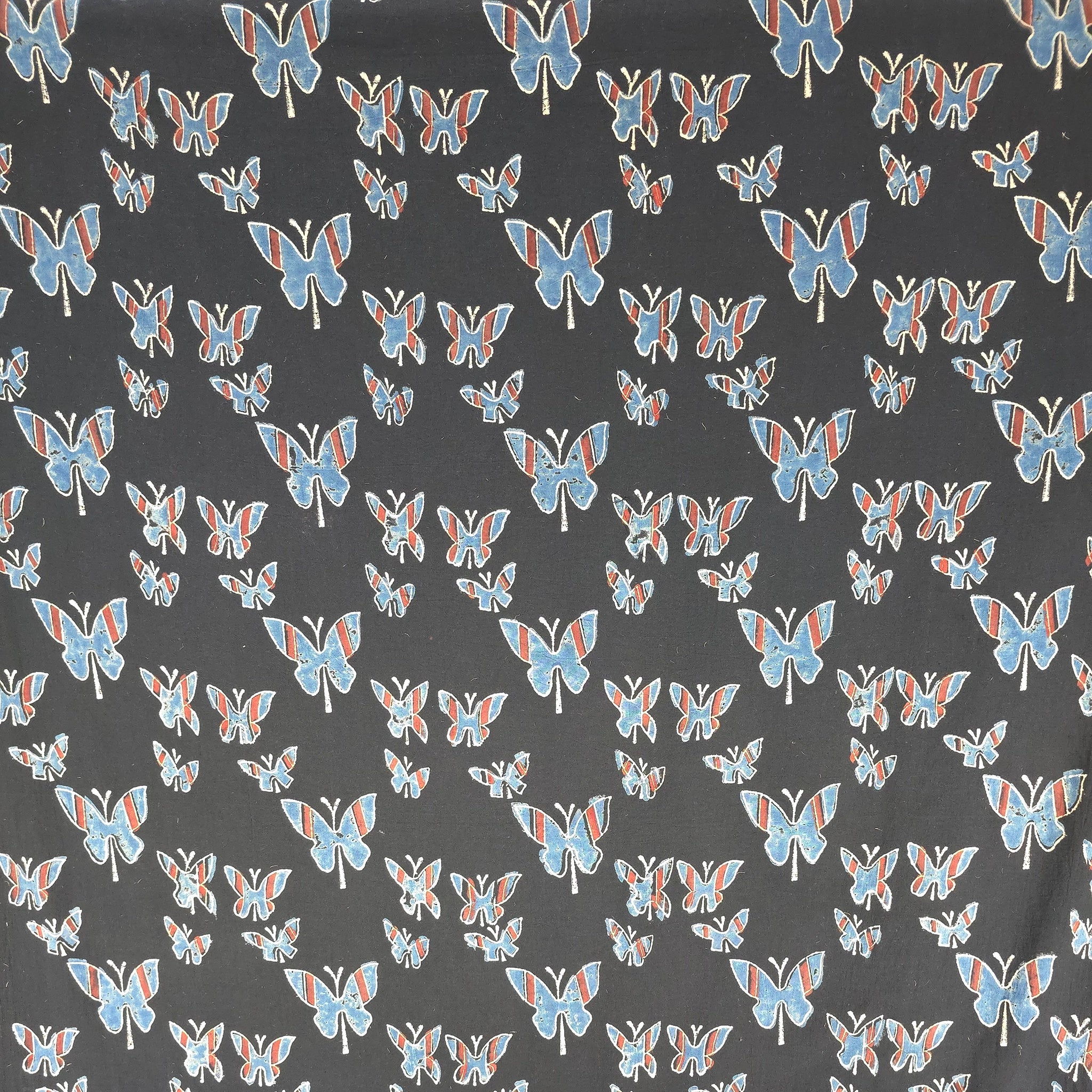 Black Butterfly Natural Dyed Ajrakh Hand Block Print Cotton Fabric