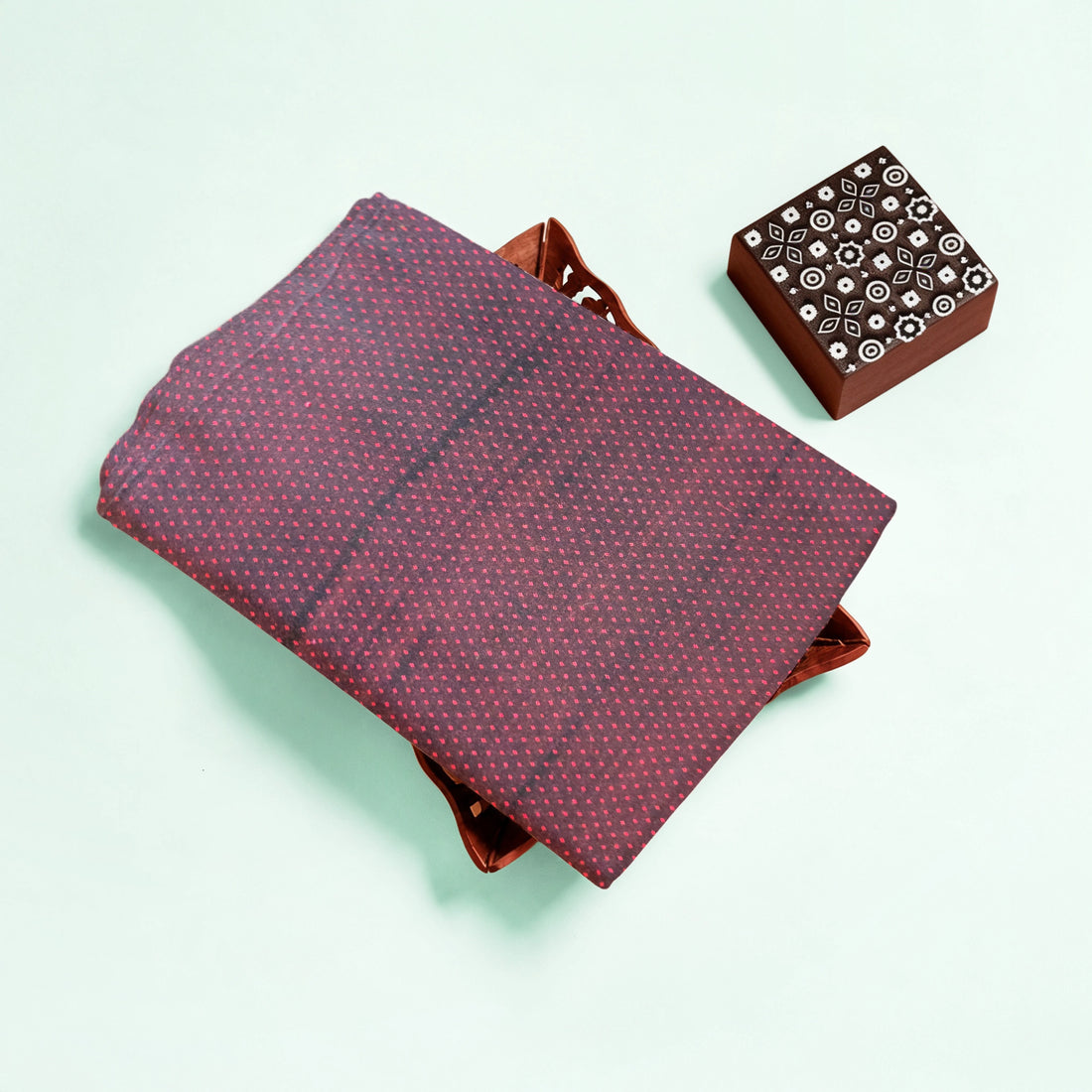 Black Dotted Handloom Mashru Silk Fabric