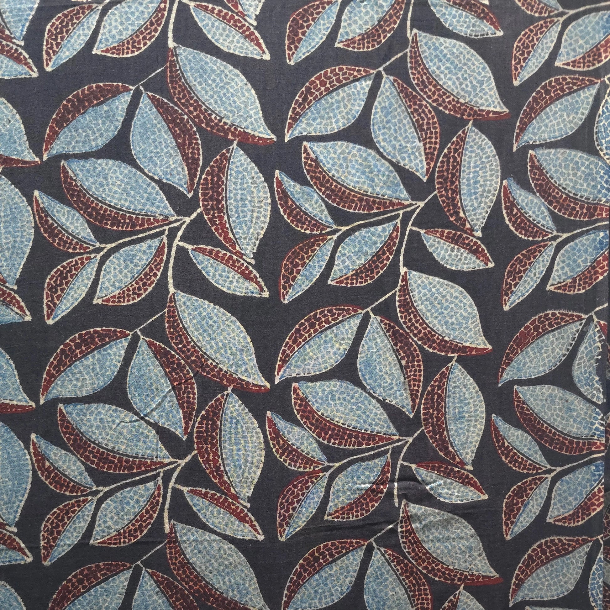 Black Floral Natural Dyed Ajrakh Hand Block Print Malmal Fabric