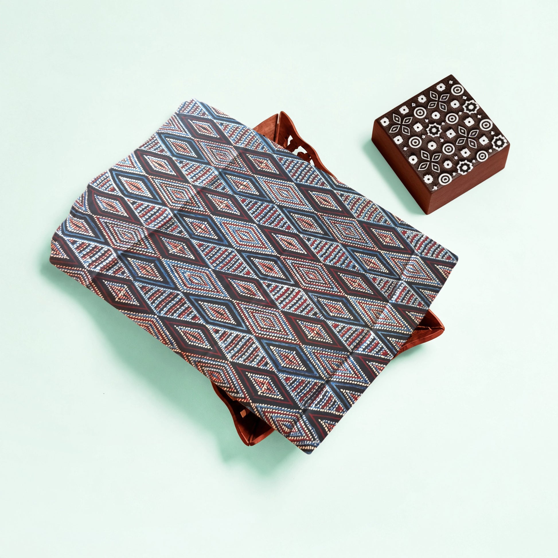 Black Geometric Natural Dyed Ajrakh Hand Block Print Premium Modal Fabric