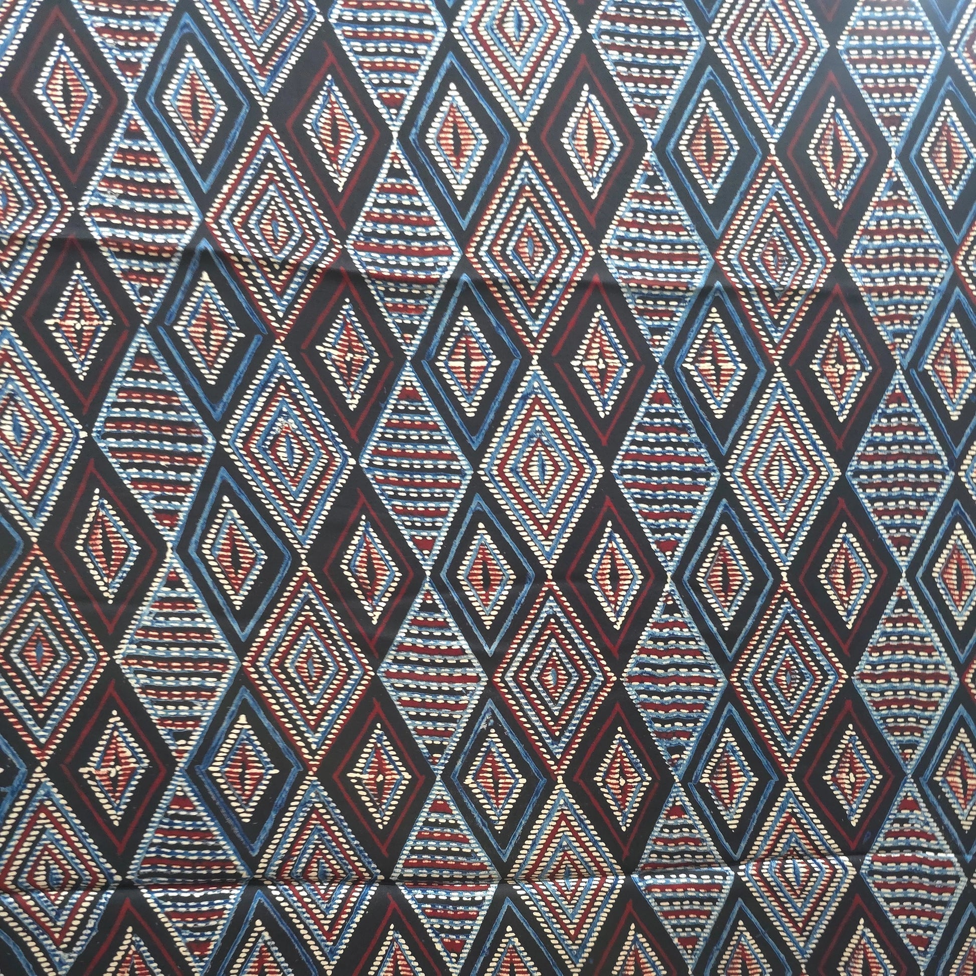 Black Geometric Natural Dyed Ajrakh Hand Block Print Premium Modal Fabric