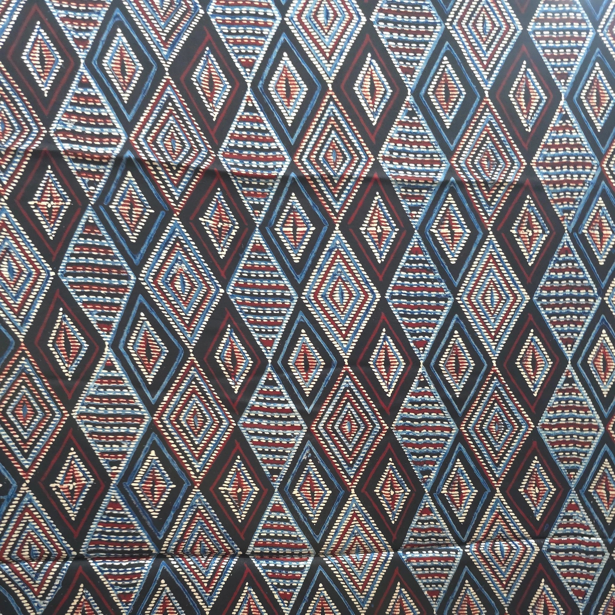 Black Geometric Natural Dyed Ajrakh Hand Block Print Premium Modal Fabric