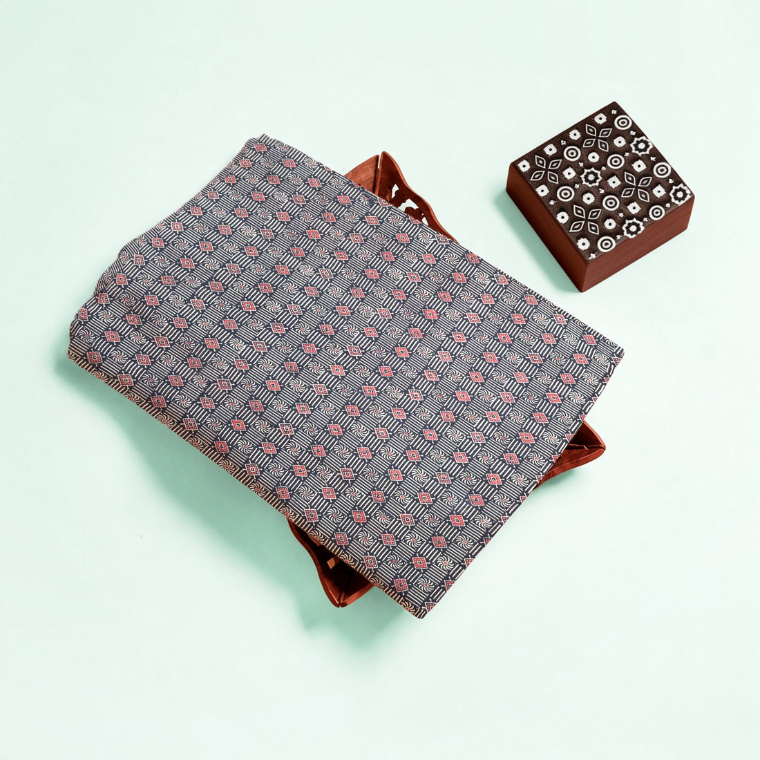 Black Tiles Natural Dyed Super Vegetable Hand Block Print Pure cotton Fabric