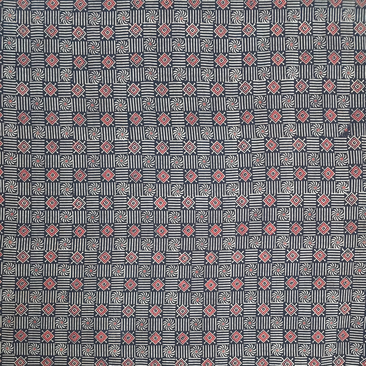 Black Tiles Natural Dyed Super Vegetable Hand Block Print Pure cotton Fabric