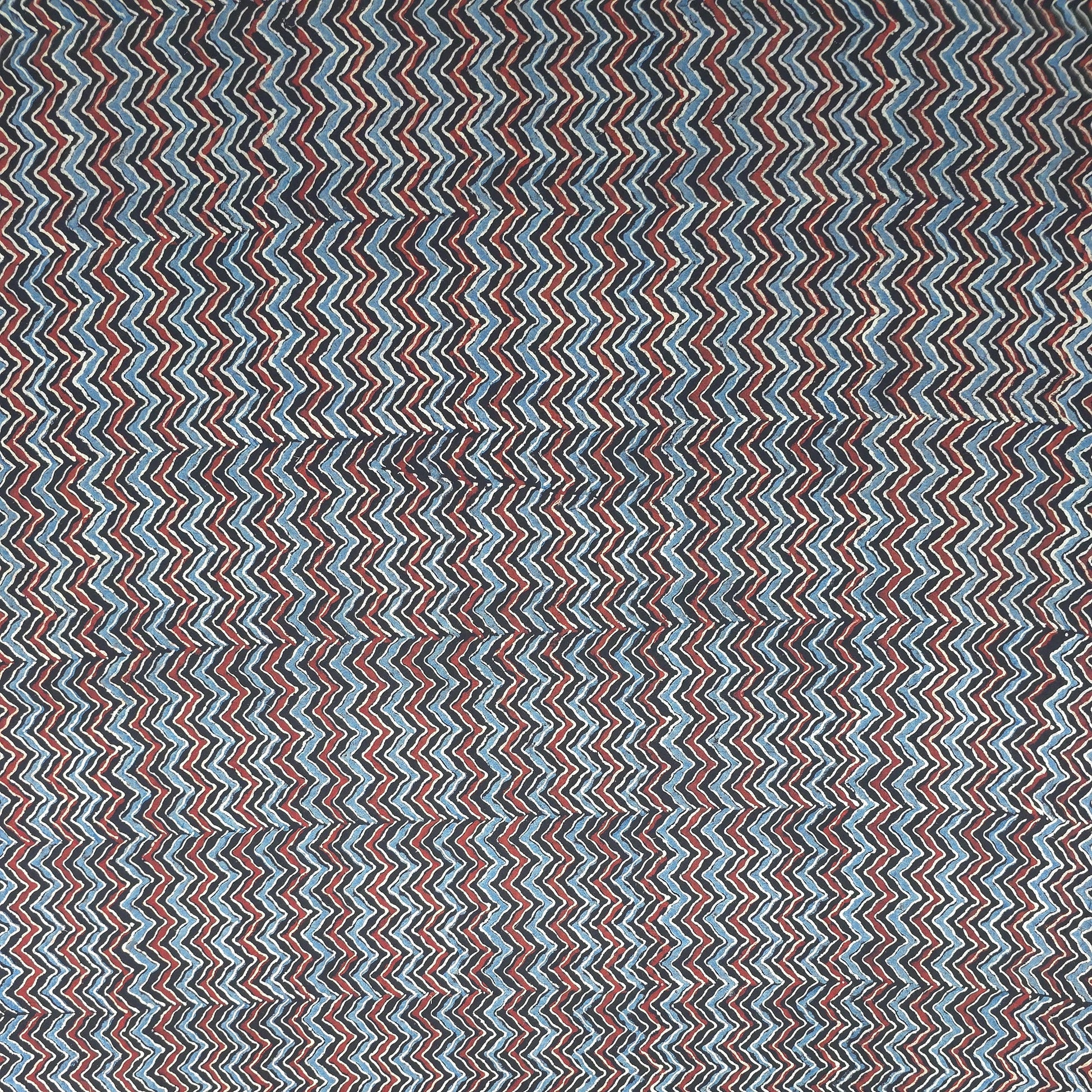Black Zigzag Natural Dyed Ajrakh Hand Block Print Cotton Fabric