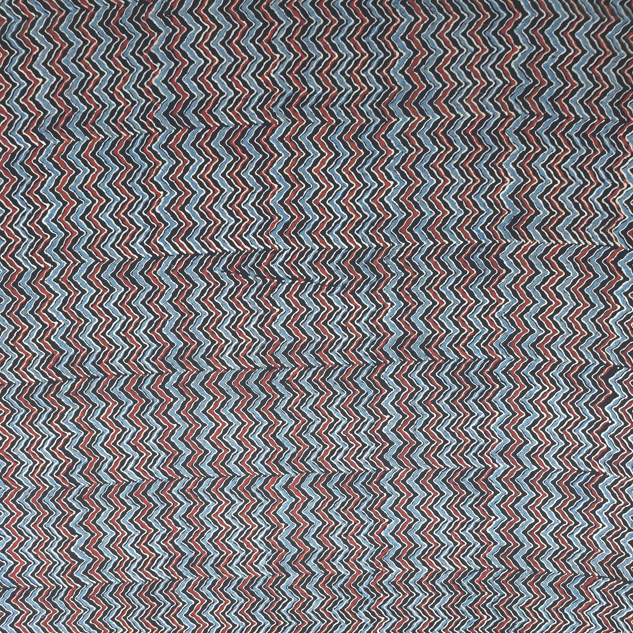 Black Zigzag Natural Dyed Ajrakh Hand Block Print Cotton Fabric