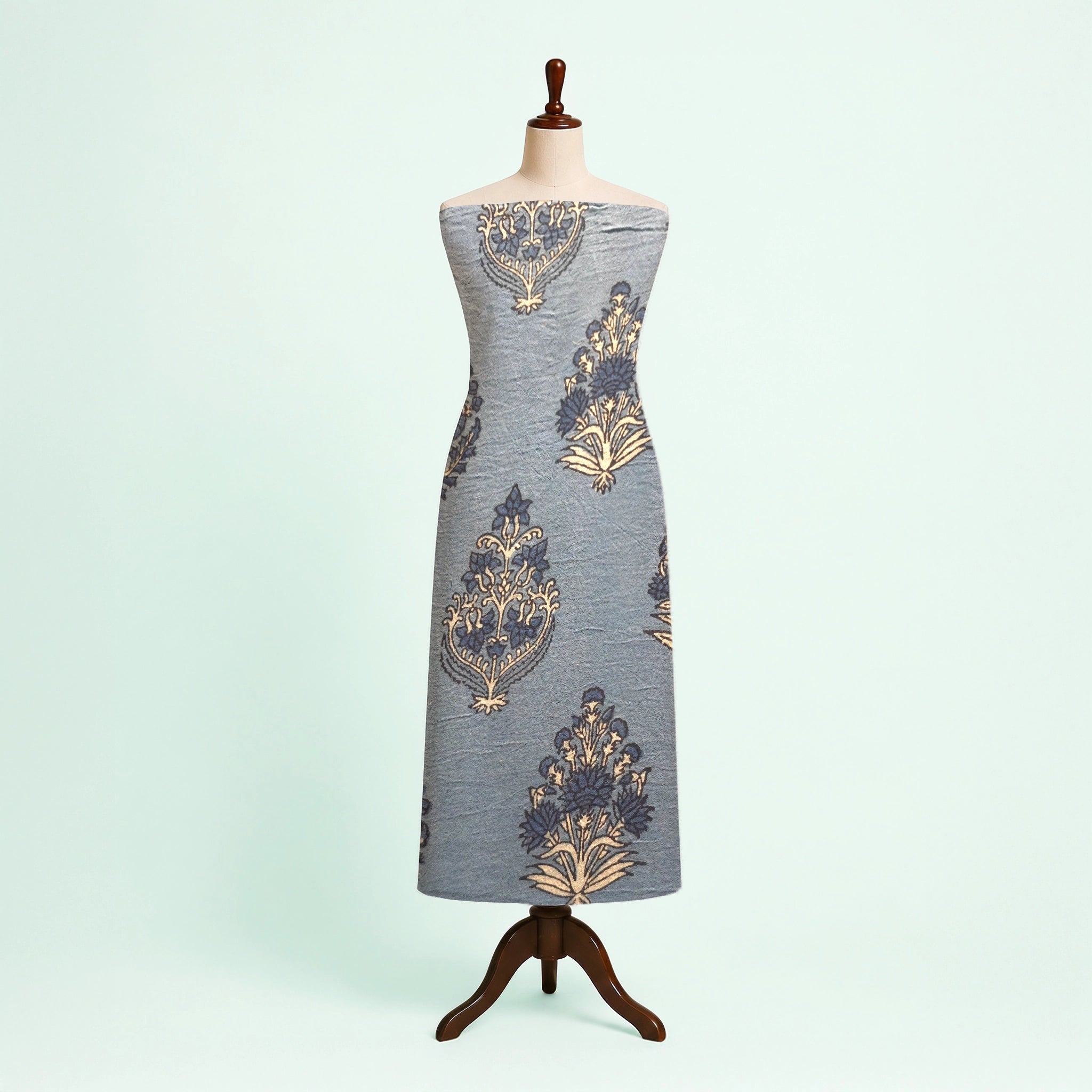 Blue Buta Natural Dyed Ajrakh Hand Block Print Malmal Fabric