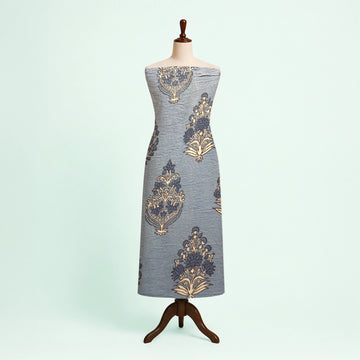 Blue Buta Natural Dyed Ajrakh Hand Block Print Malmal Fabric