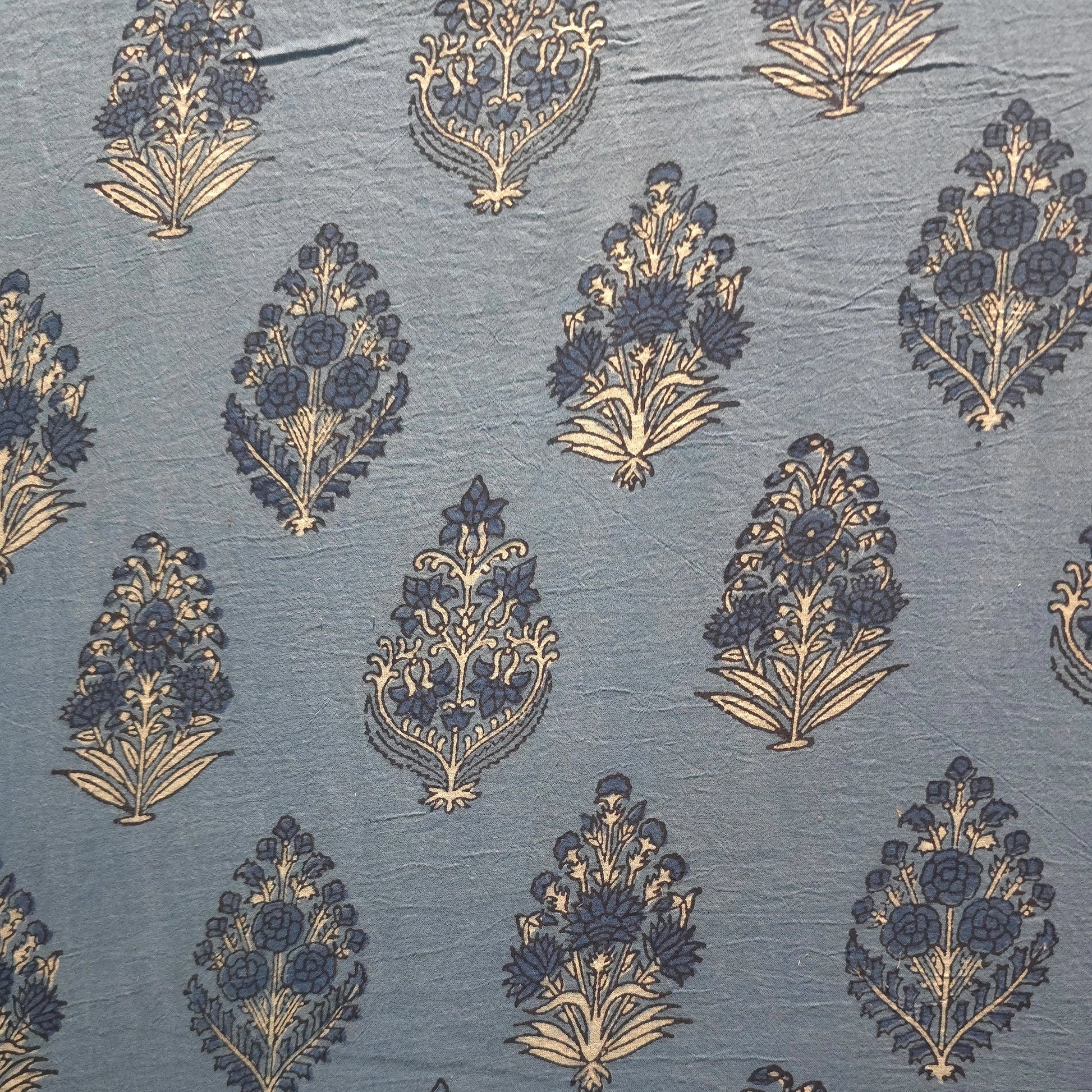 Blue Buta Natural Dyed Ajrakh Hand Block Print Malmal Fabric