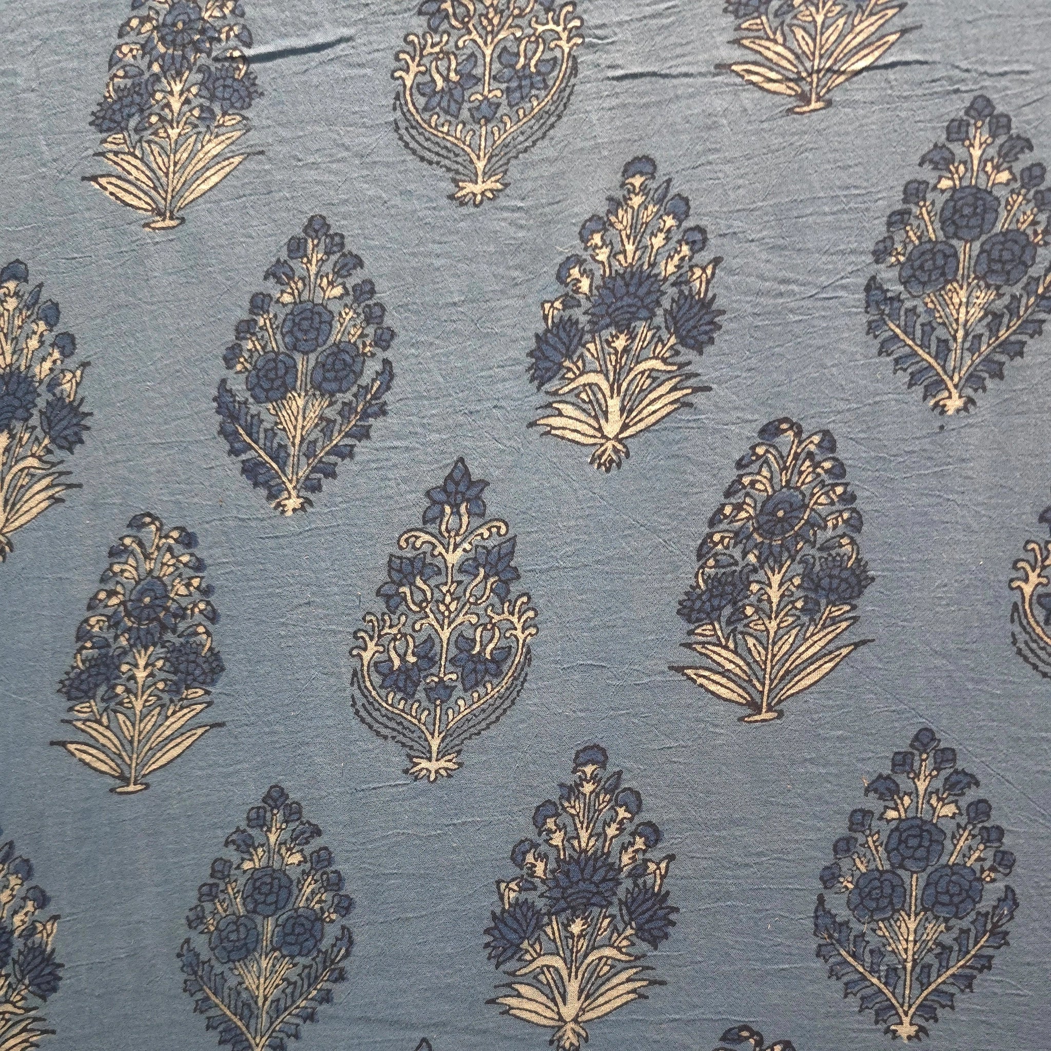 Blue Buta Natural Dyed Ajrakh Hand Block Print Malmal Fabric