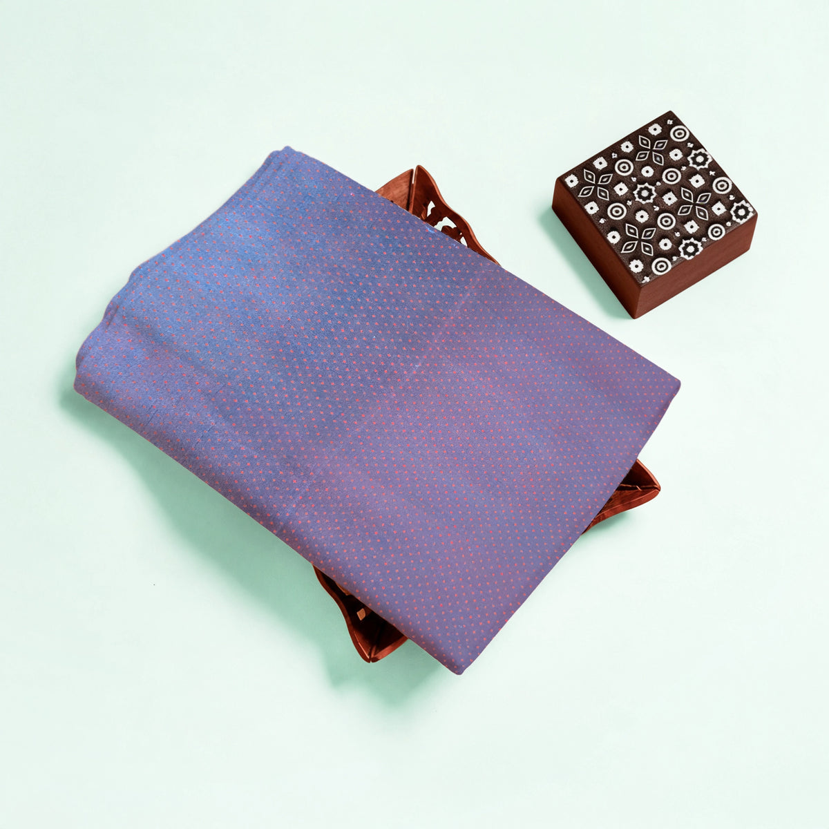 Blue Dotted Handloom Mashru Silk Fabric