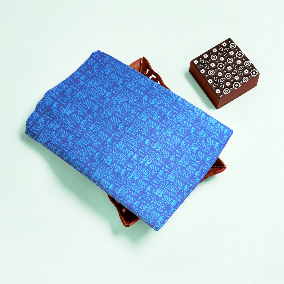 Blue Geometric Kutch Hand Block Print Pure cotton Fabric 2