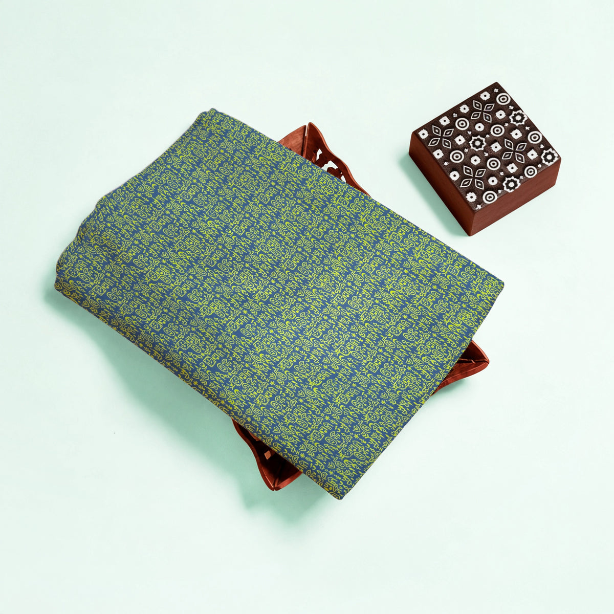 Blue Geometric Kutch Hand Block Print Pure cotton Fabric
