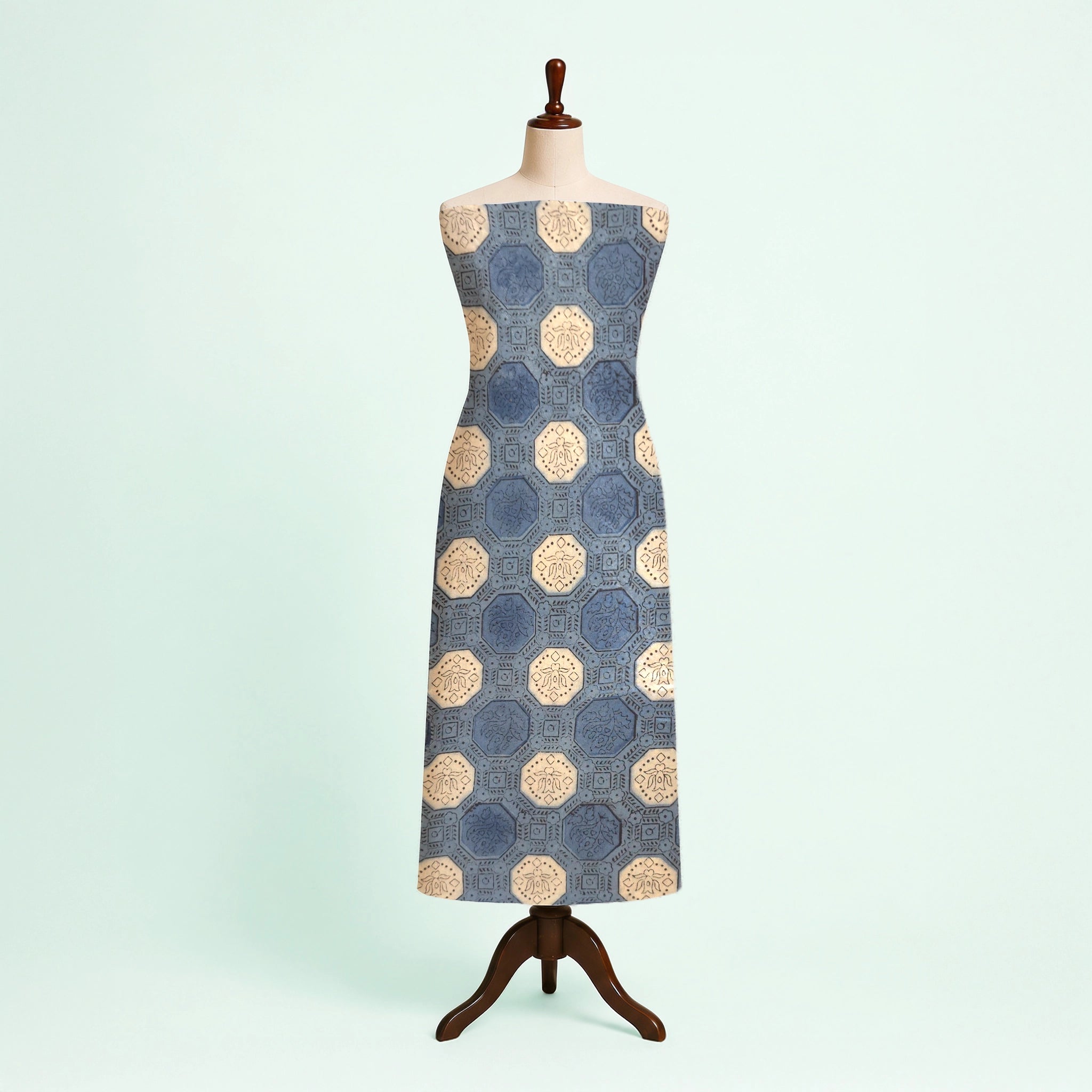 Blue Geometric Natural Dyed Ajrakh Hand Block Print Cotton Fabric