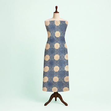 Blue Geometric Natural Dyed Ajrakh Hand Block Print Cotton Fabric