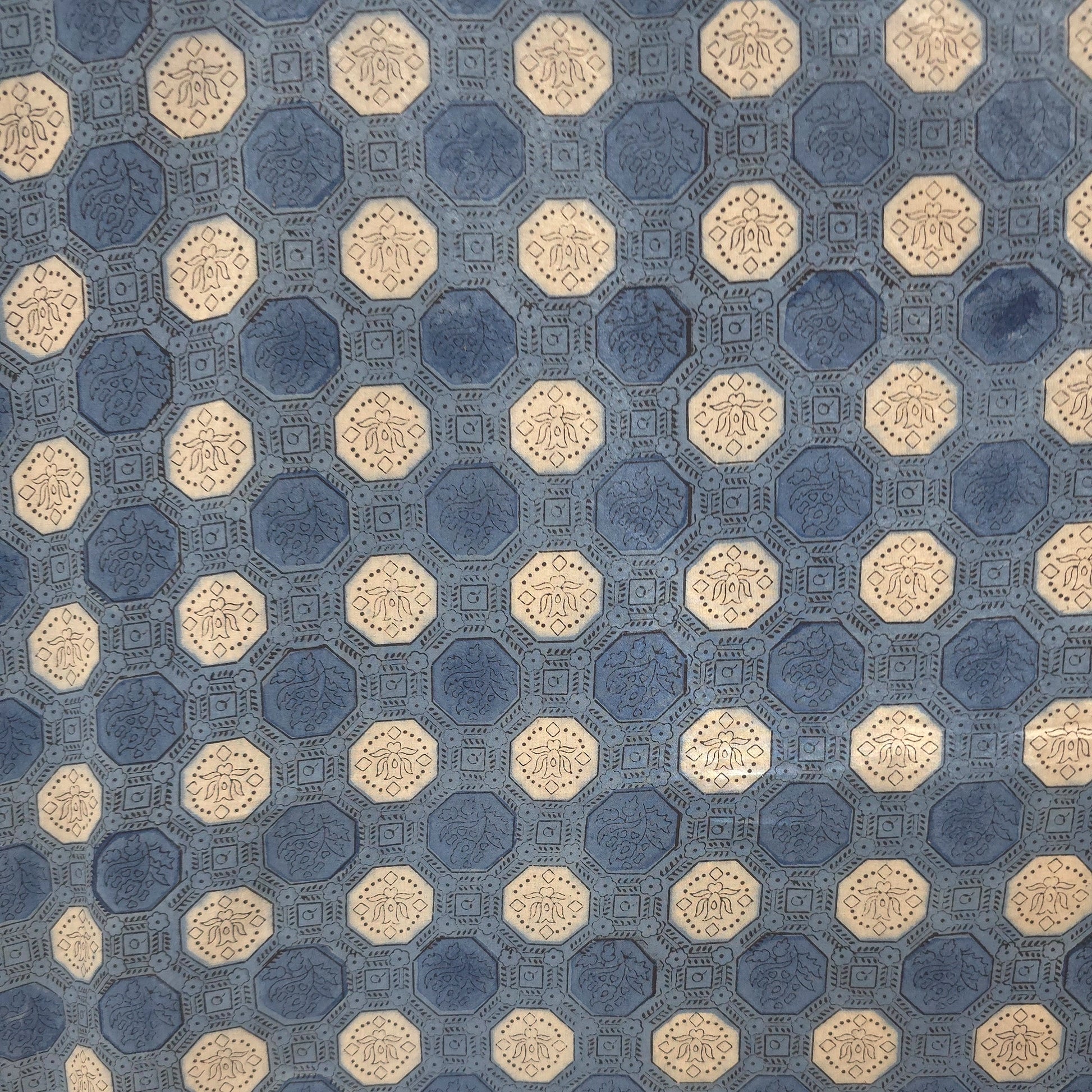 Blue Geometric Natural Dyed Ajrakh Hand Block Print Cotton Fabric