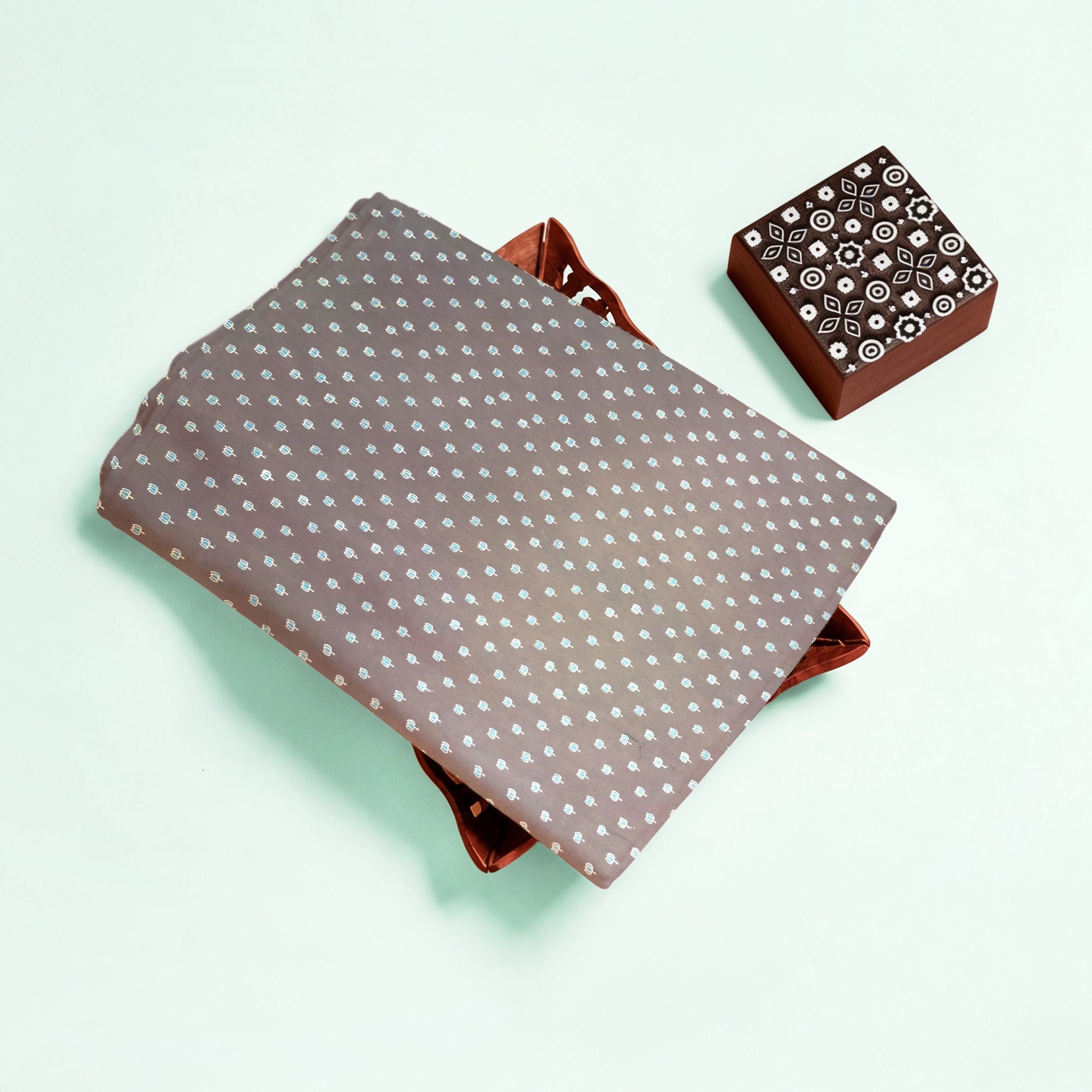Brown Booti Natural Dyed Ajrakh Hand Block Print Cotton Fabric