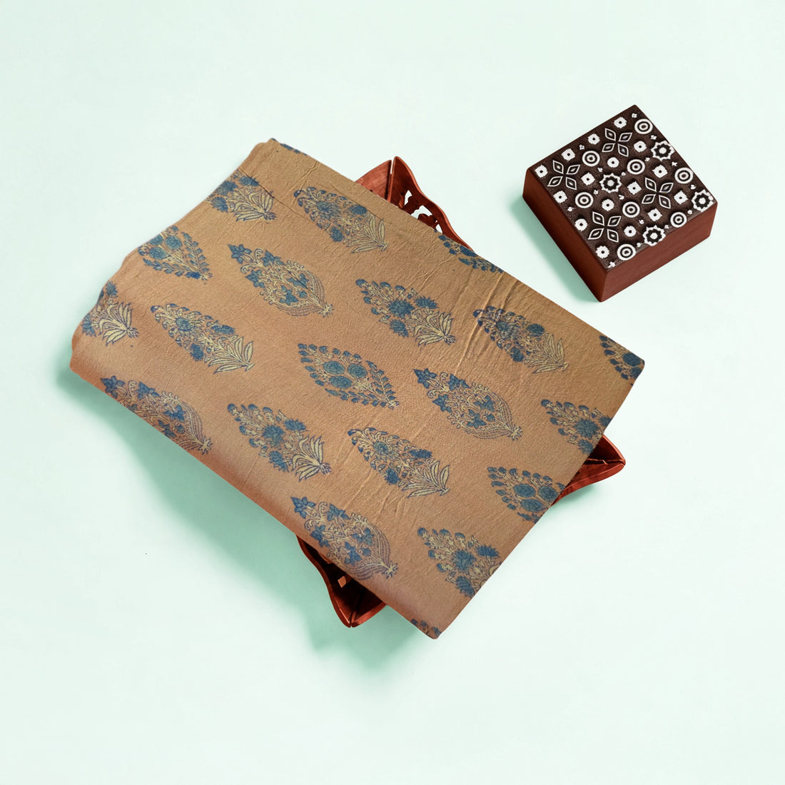 Brown Buta Natural Dyed Ajrakh Hand Block Print Malmal Fabric