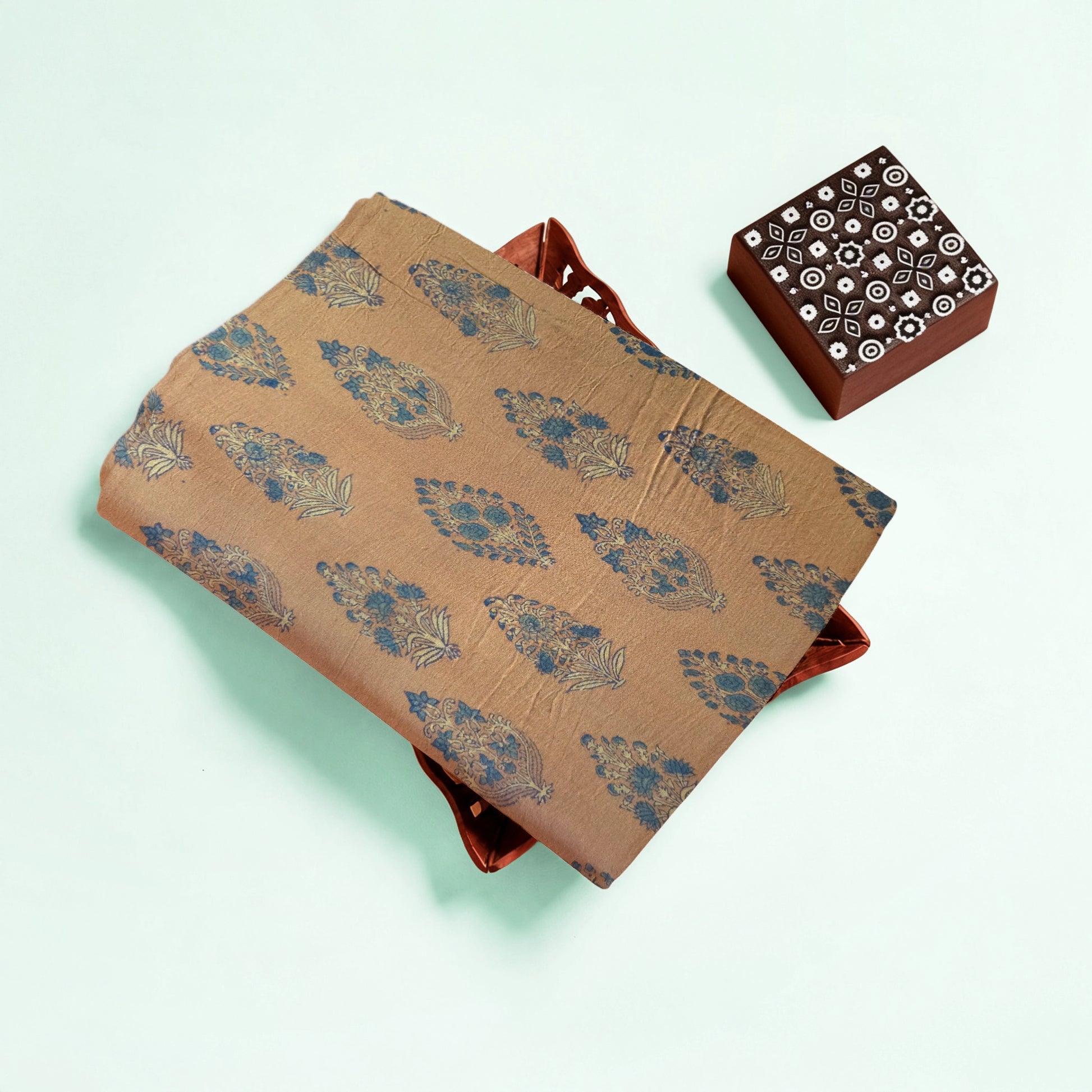Brown Buta Natural Dyed Ajrakh Hand Block Print Malmal Fabric