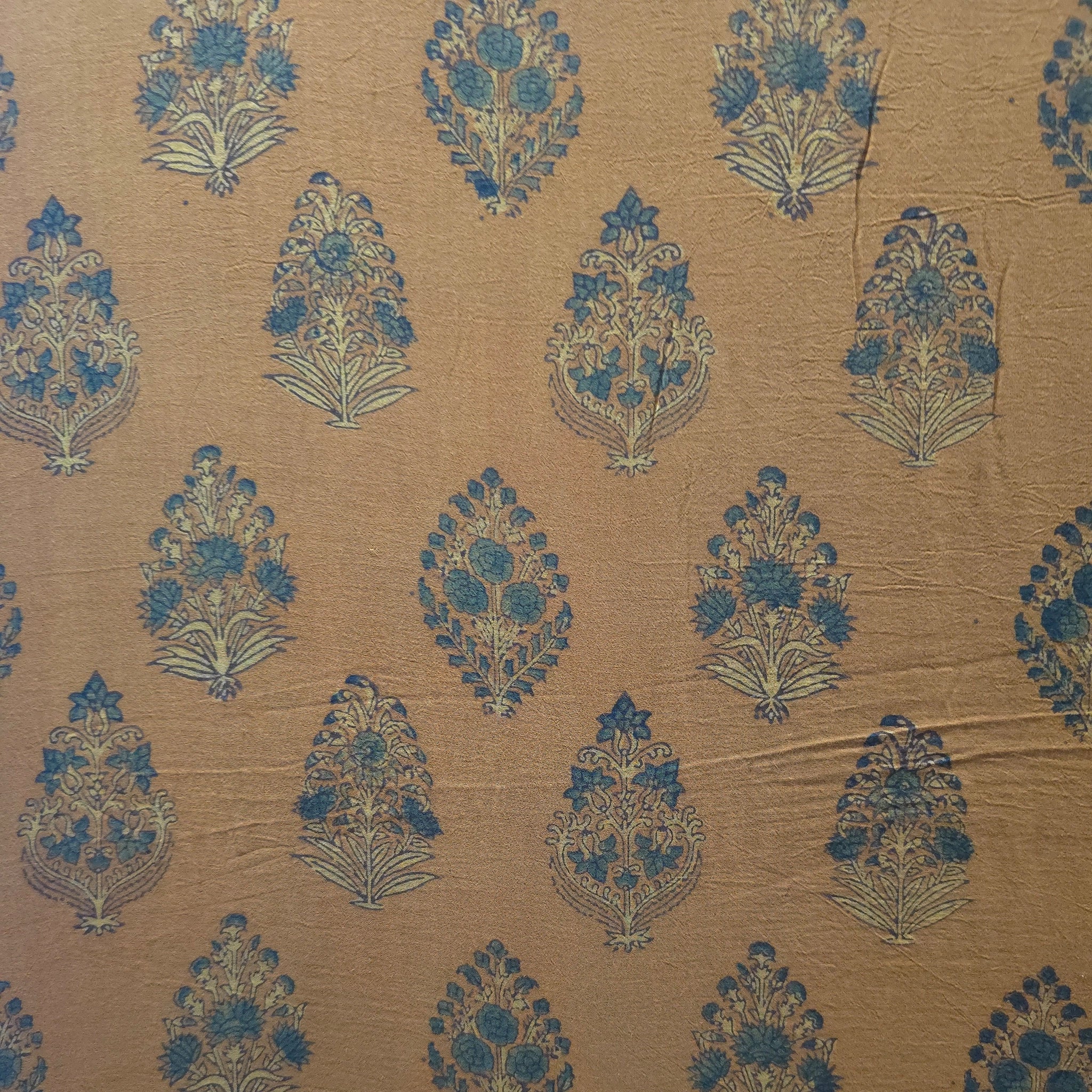 Brown Buta Natural Dyed Ajrakh Hand Block Print Malmal Fabric