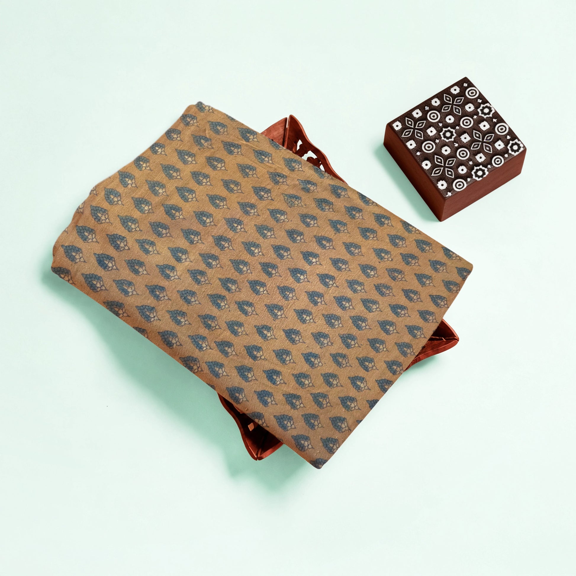 Brown Buti Natural Dyed Ajrakh Hand Block Print Pure Handloom Organic Cotton Fabric