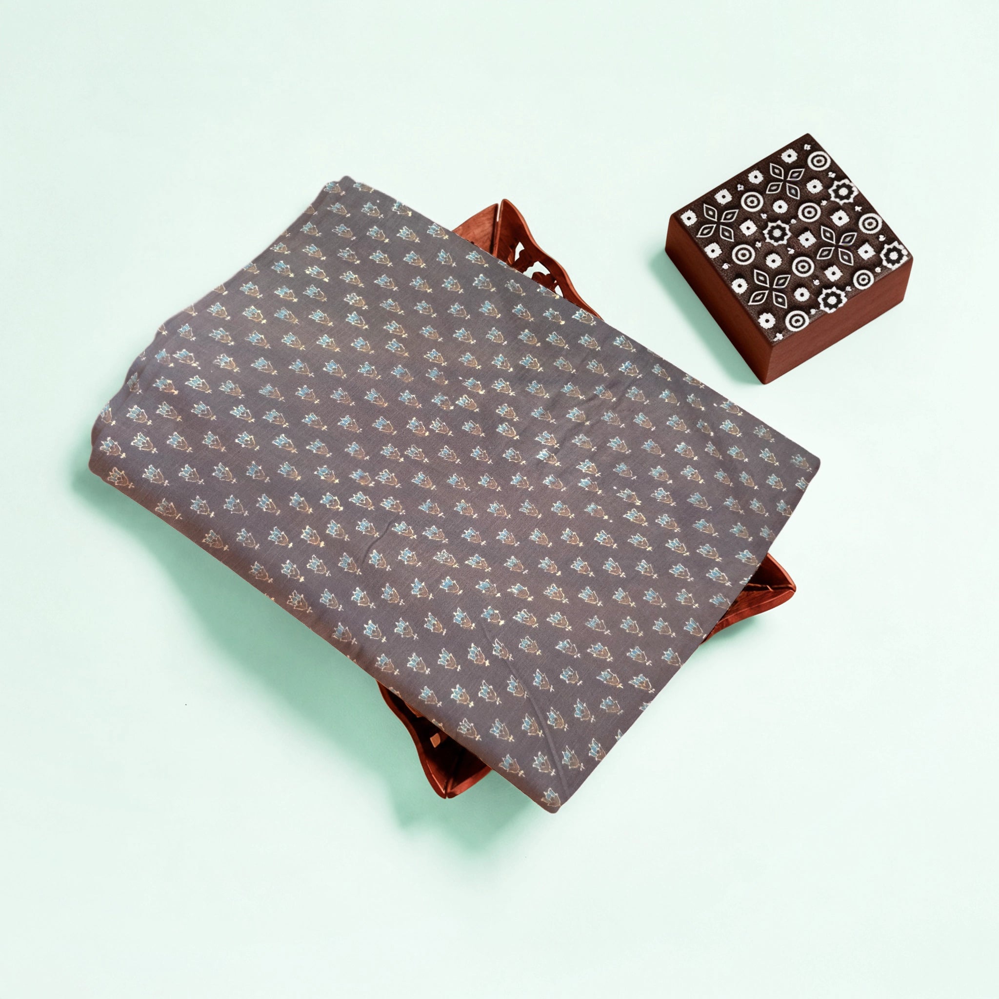Brown Buti Natural Dyed Ajrakh Hand Block Print Khadi Cotton Fabric
