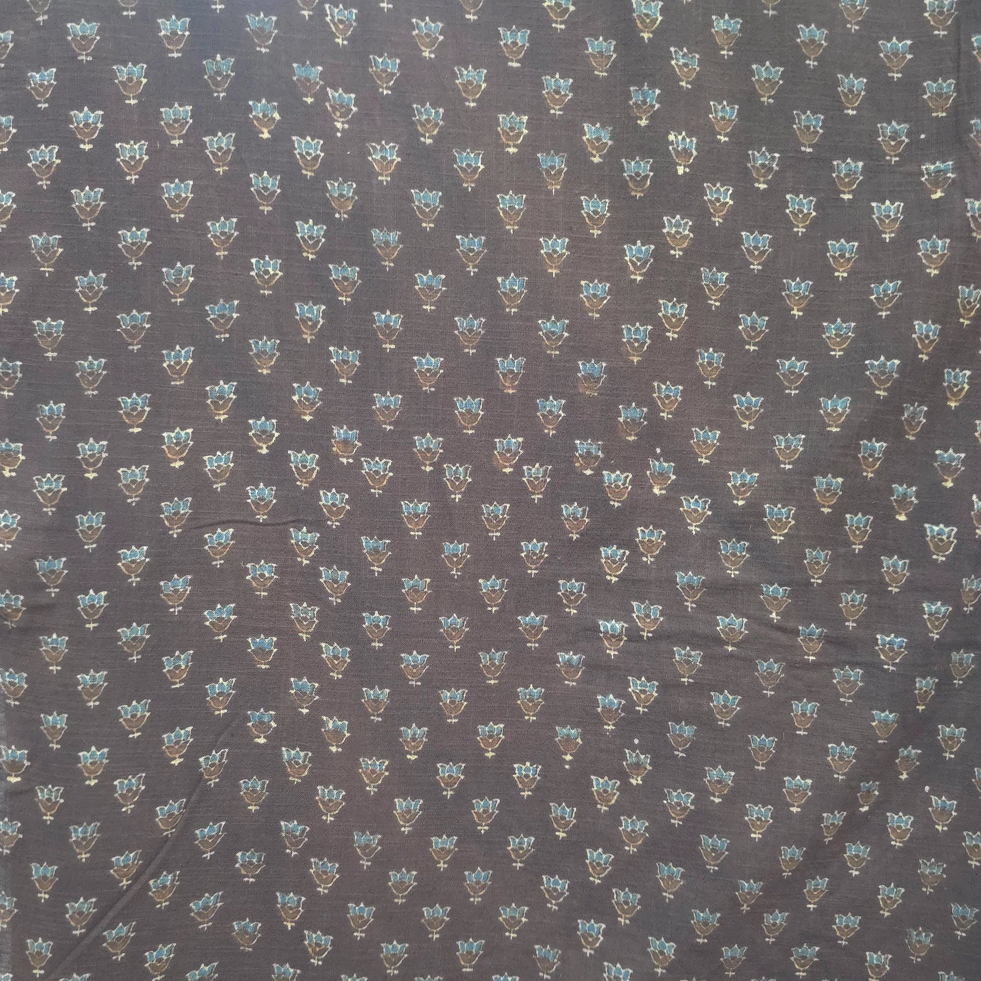 Brown Buti Natural Dyed Ajrakh Hand Block Print Khadi Cotton Fabric