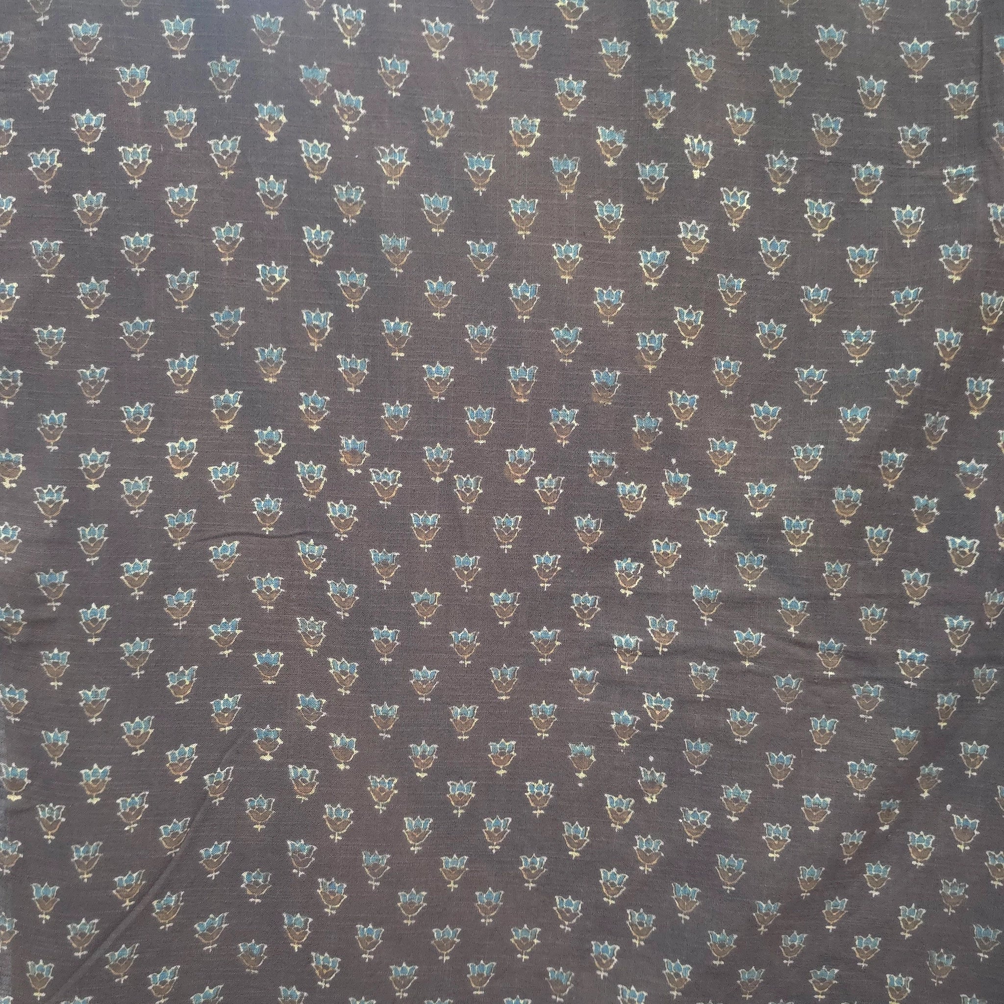 Brown Buti Natural Dyed Ajrakh Hand Block Print Khadi Cotton Fabric