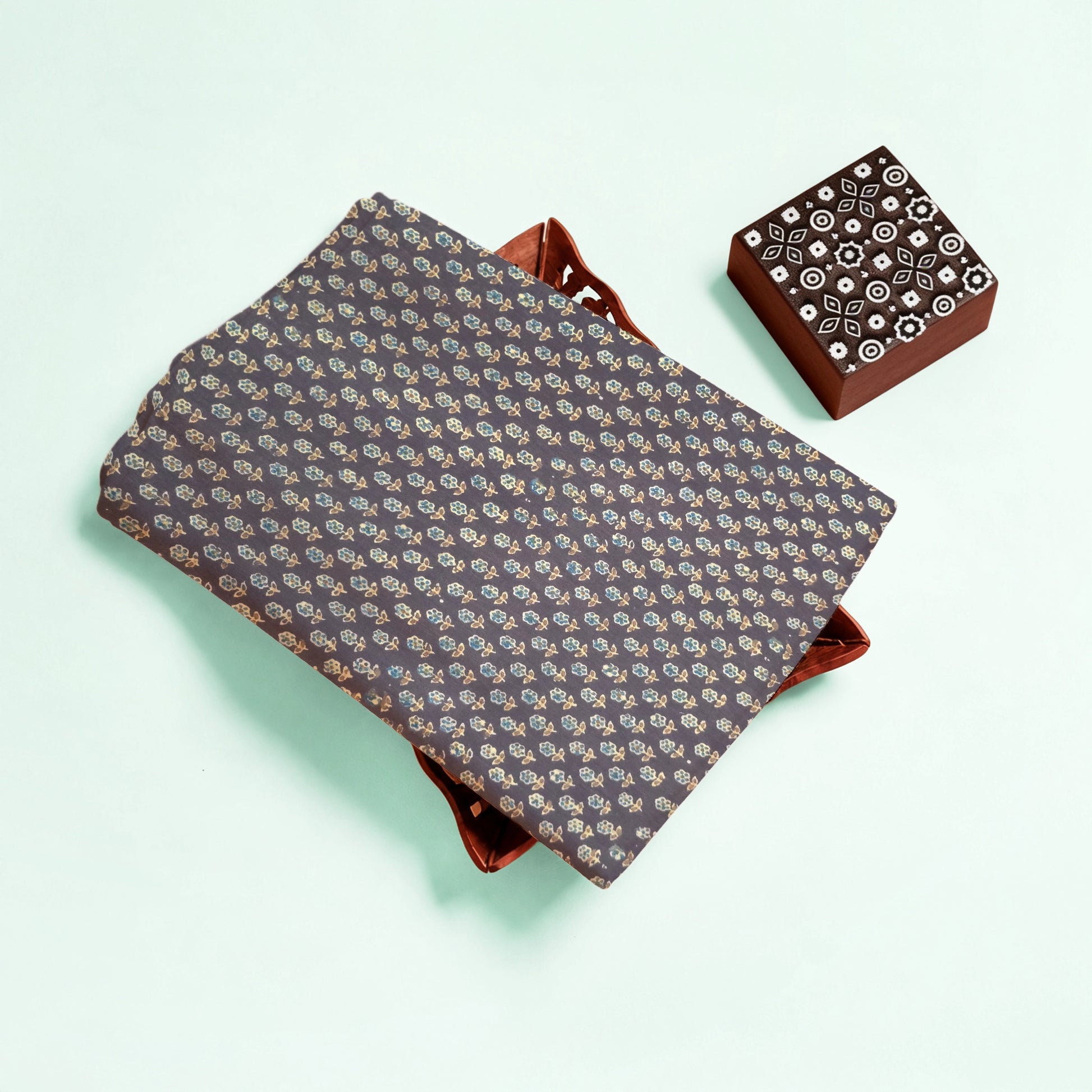 Brown Buti Natural Dyed Ajrakh Hand Block Print Cotton Fabric