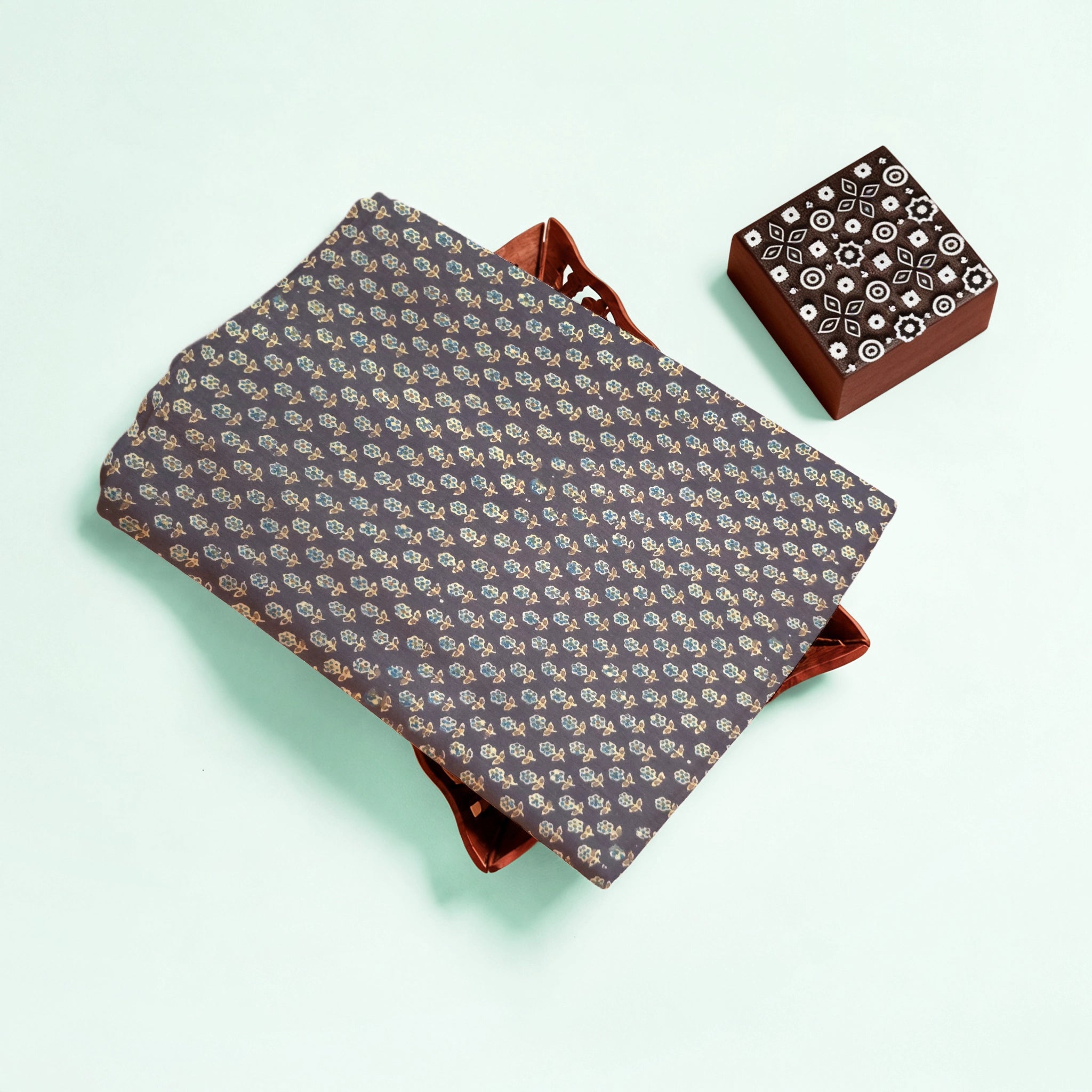 Brown Buti Natural Dyed Ajrakh Hand Block Print Cotton Fabric