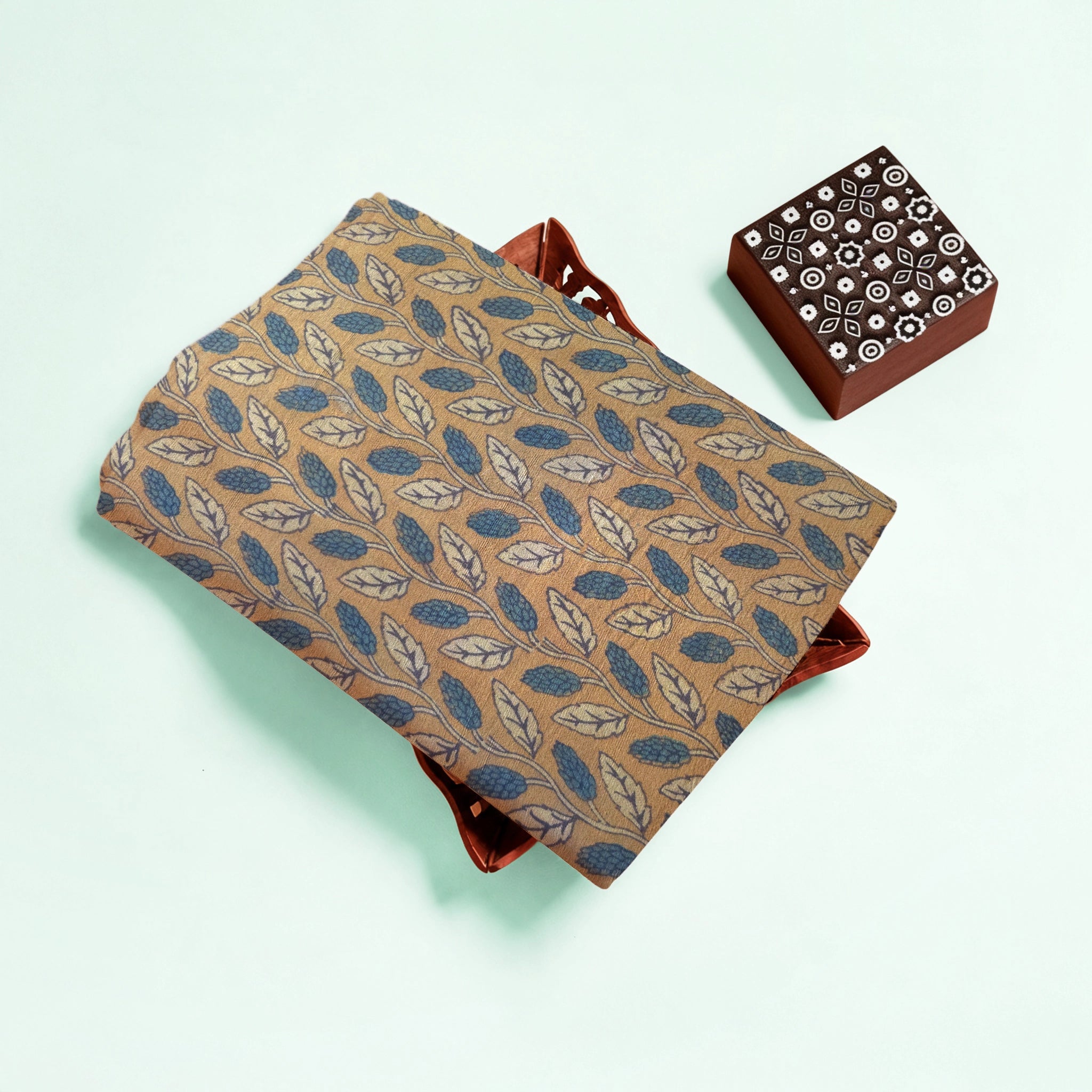 Brown Floral Natural Dyed Ajrakh Hand Block Print Pure Handloom Organic Cotton Fabric